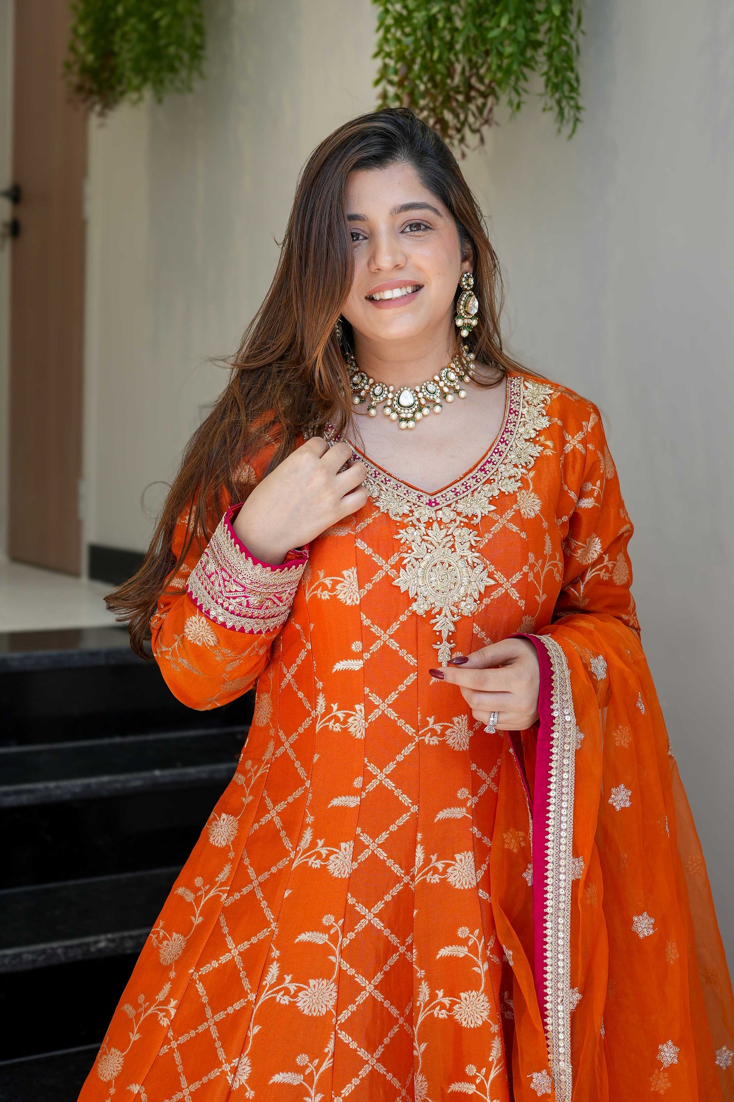 Siya Rust Banarasi Anarkali Suit