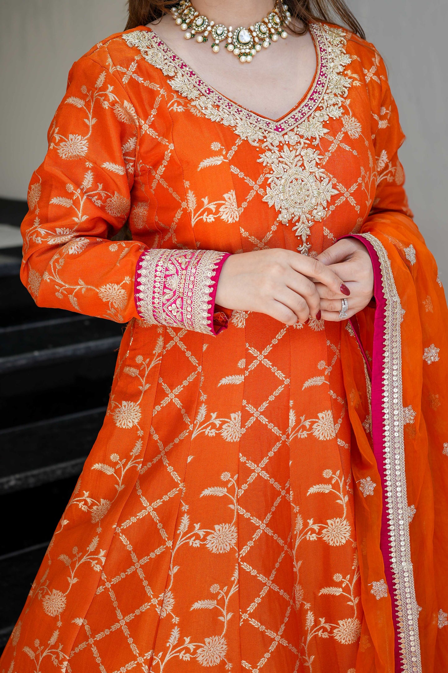 Siya Rust Banarasi Anarkali Suit