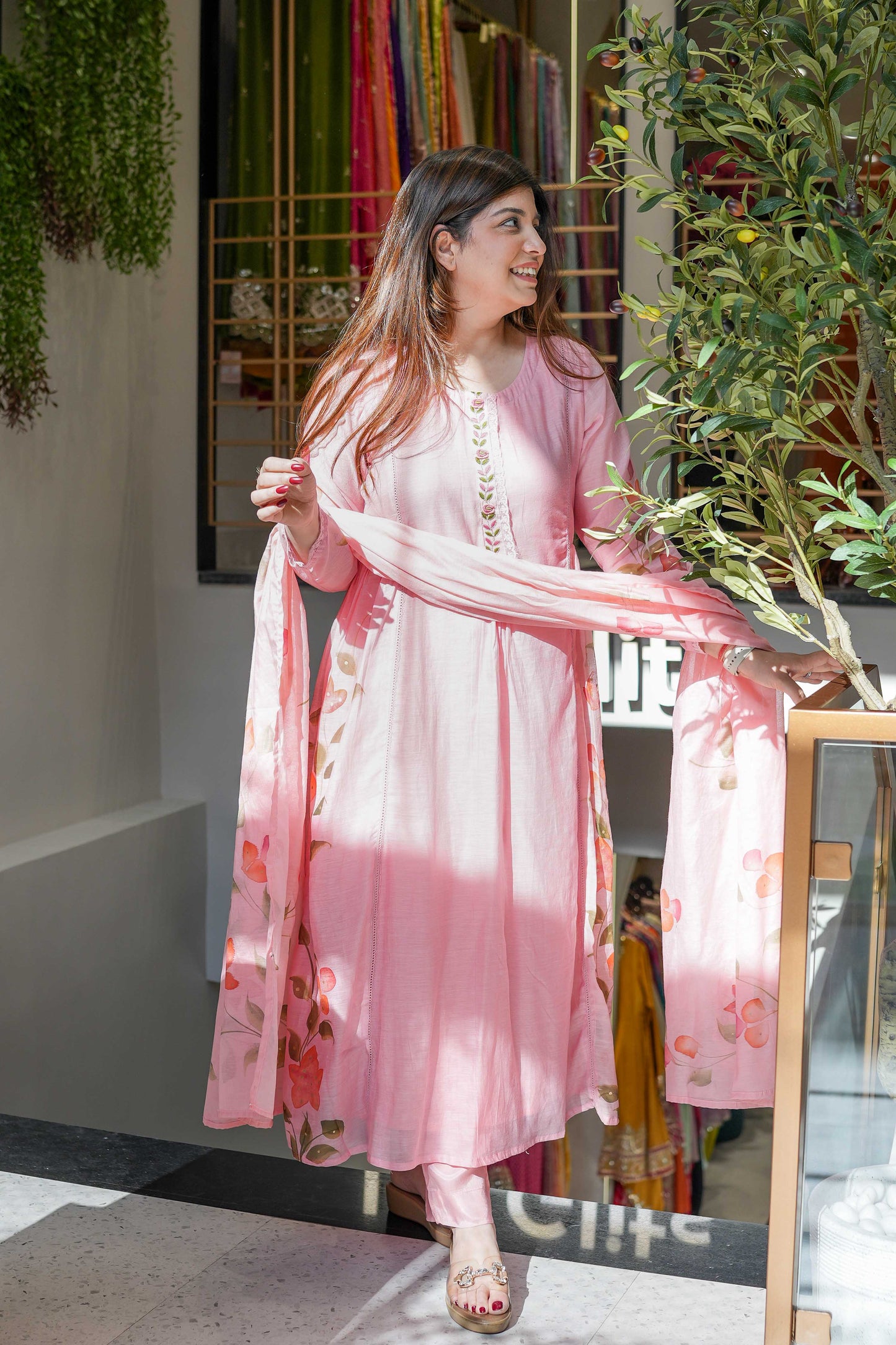 Laila Floral Hand Painted Anarkali Suit Set