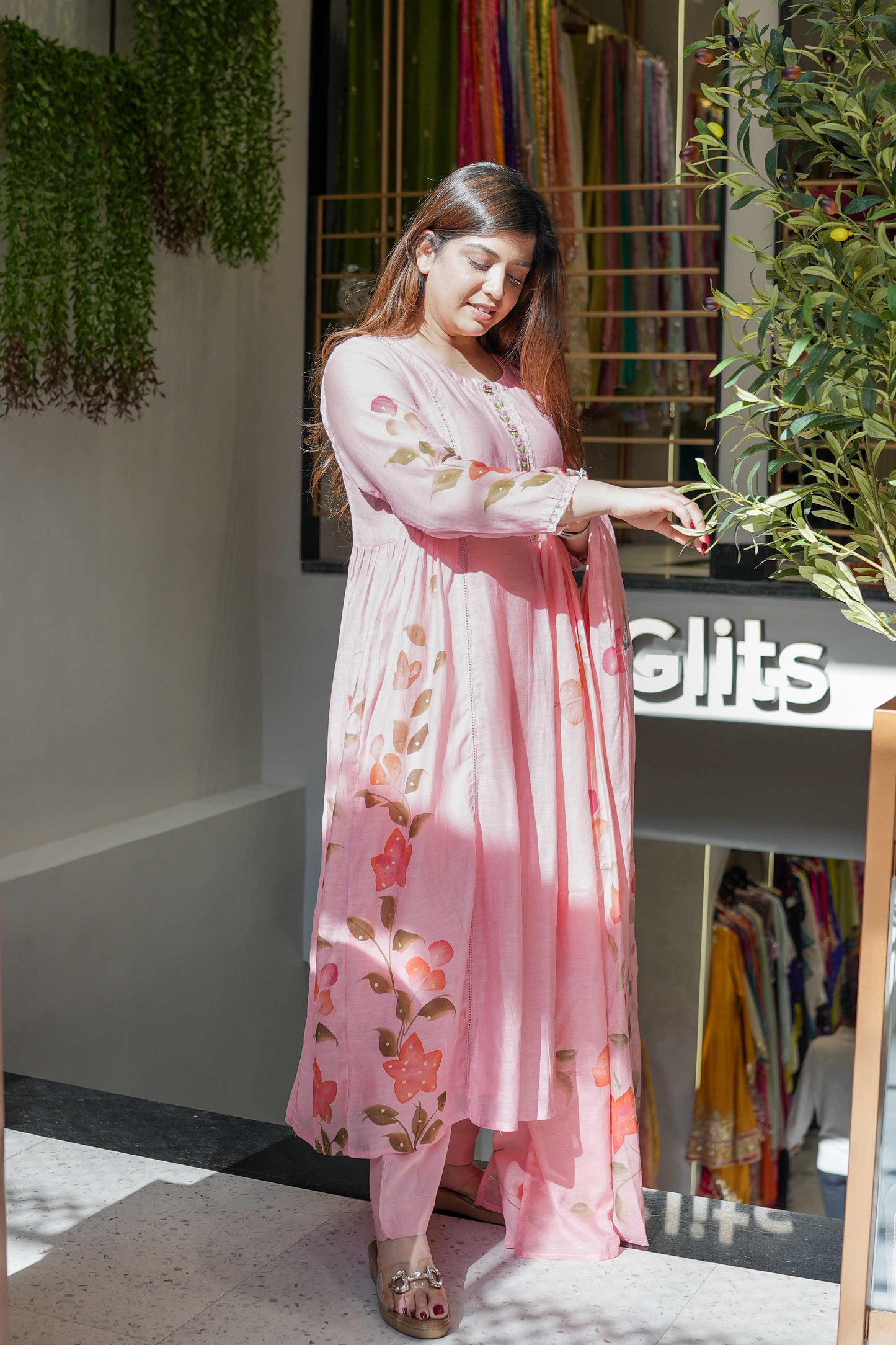 Laila Floral Hand Painted Anarkali Suit Set