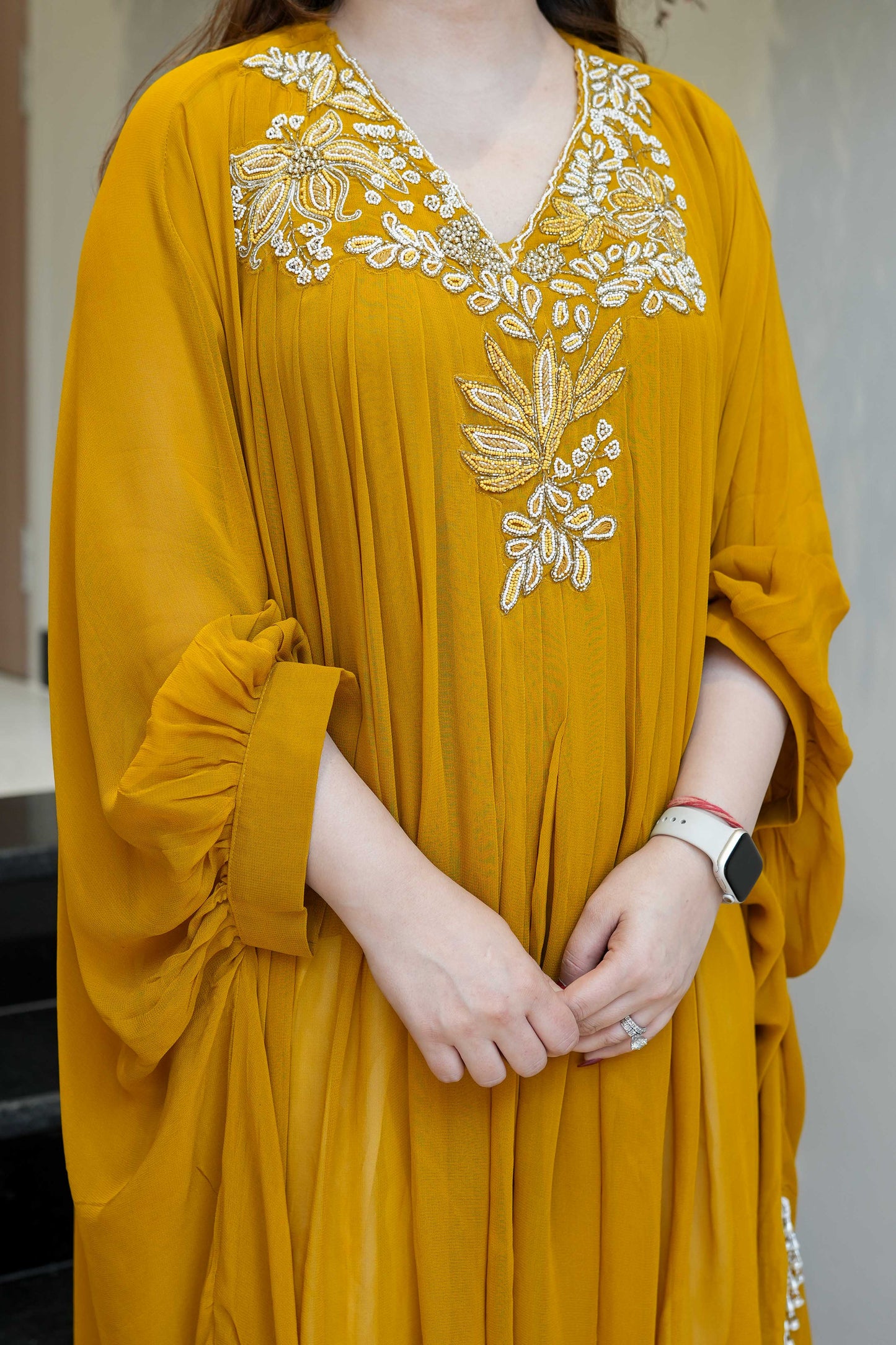 Rehem Mustard Embroidered Dhoti Set