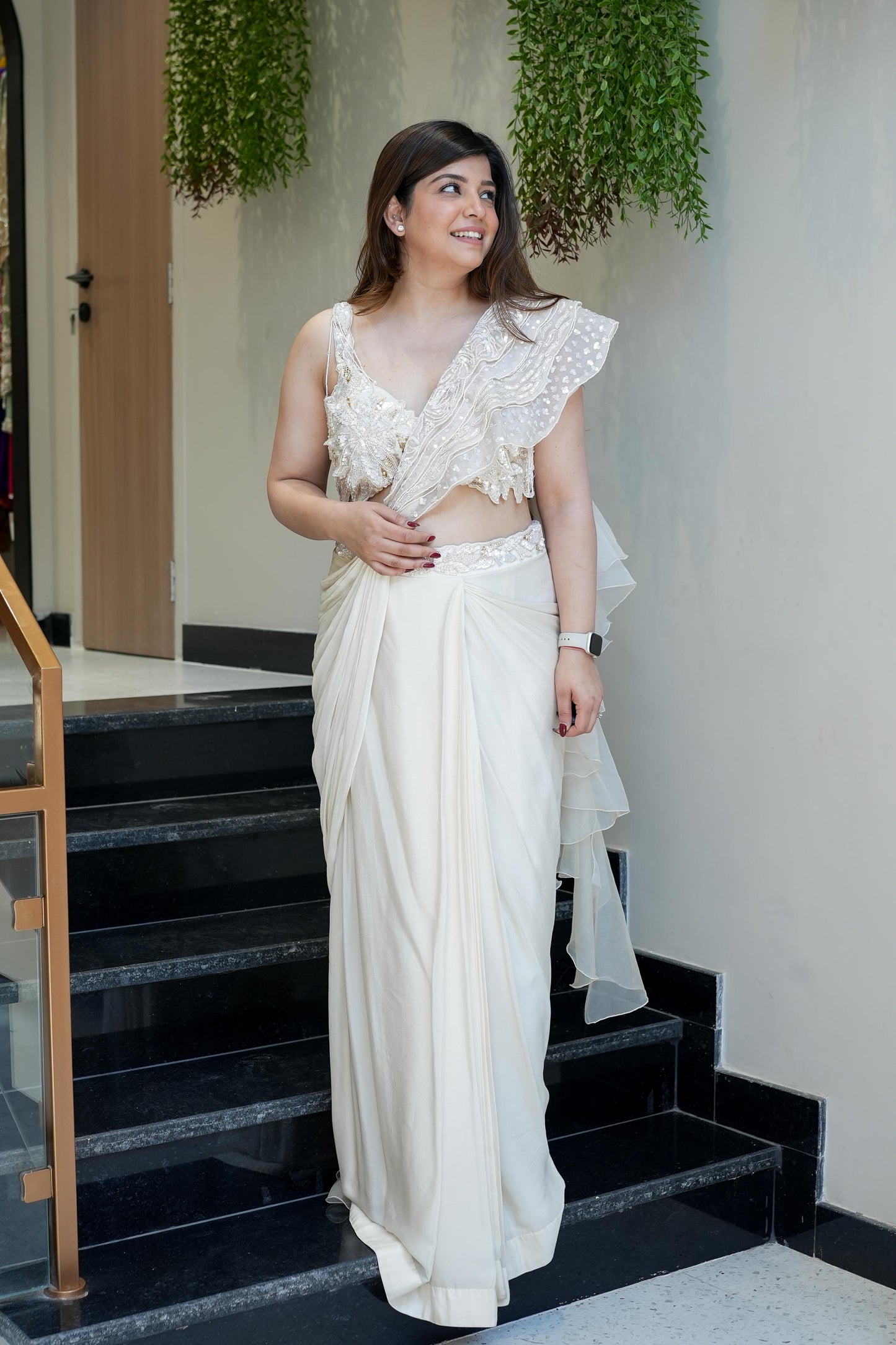 Farzana White Drape Saree