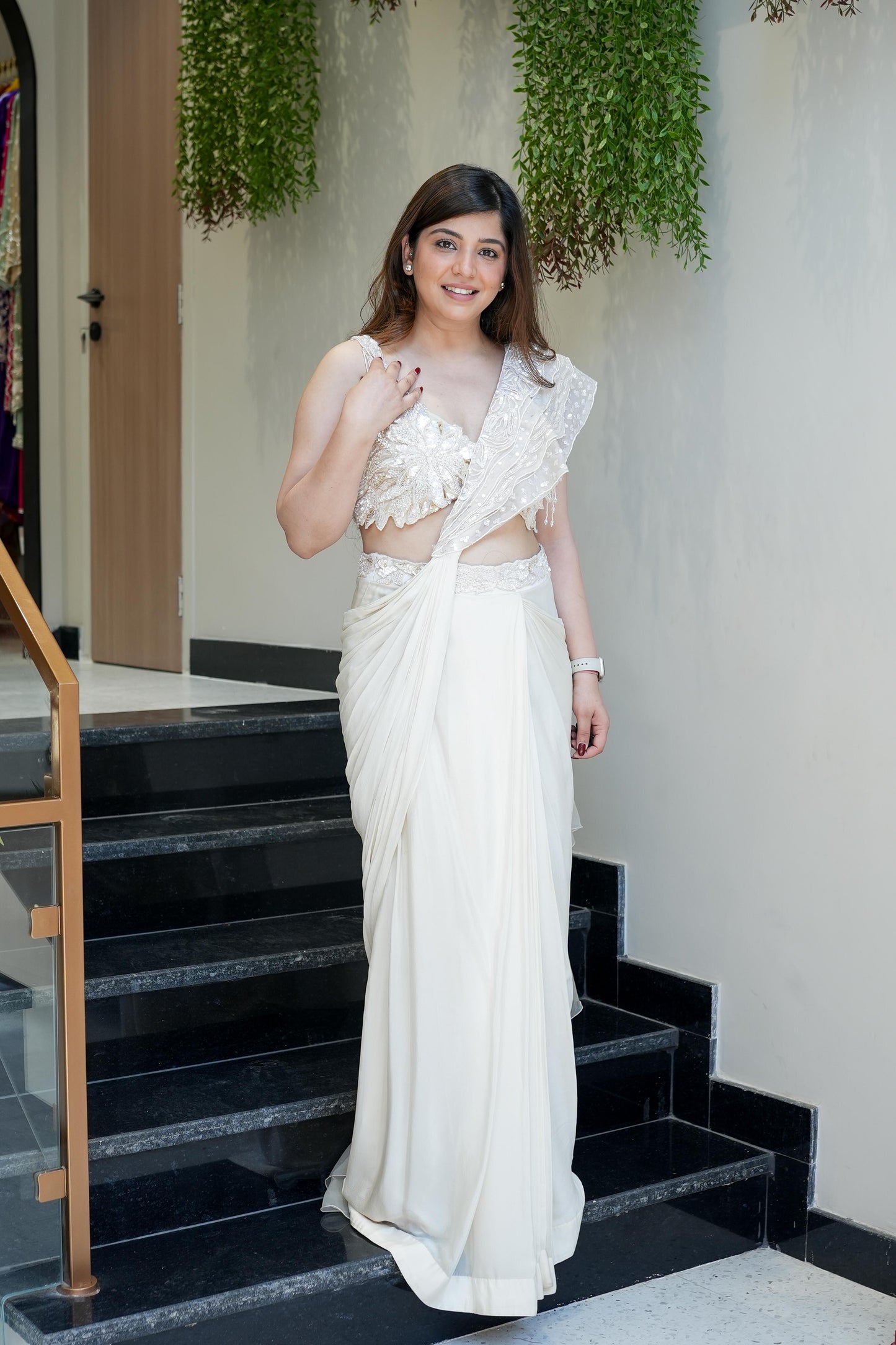 Farzana White Drape Saree