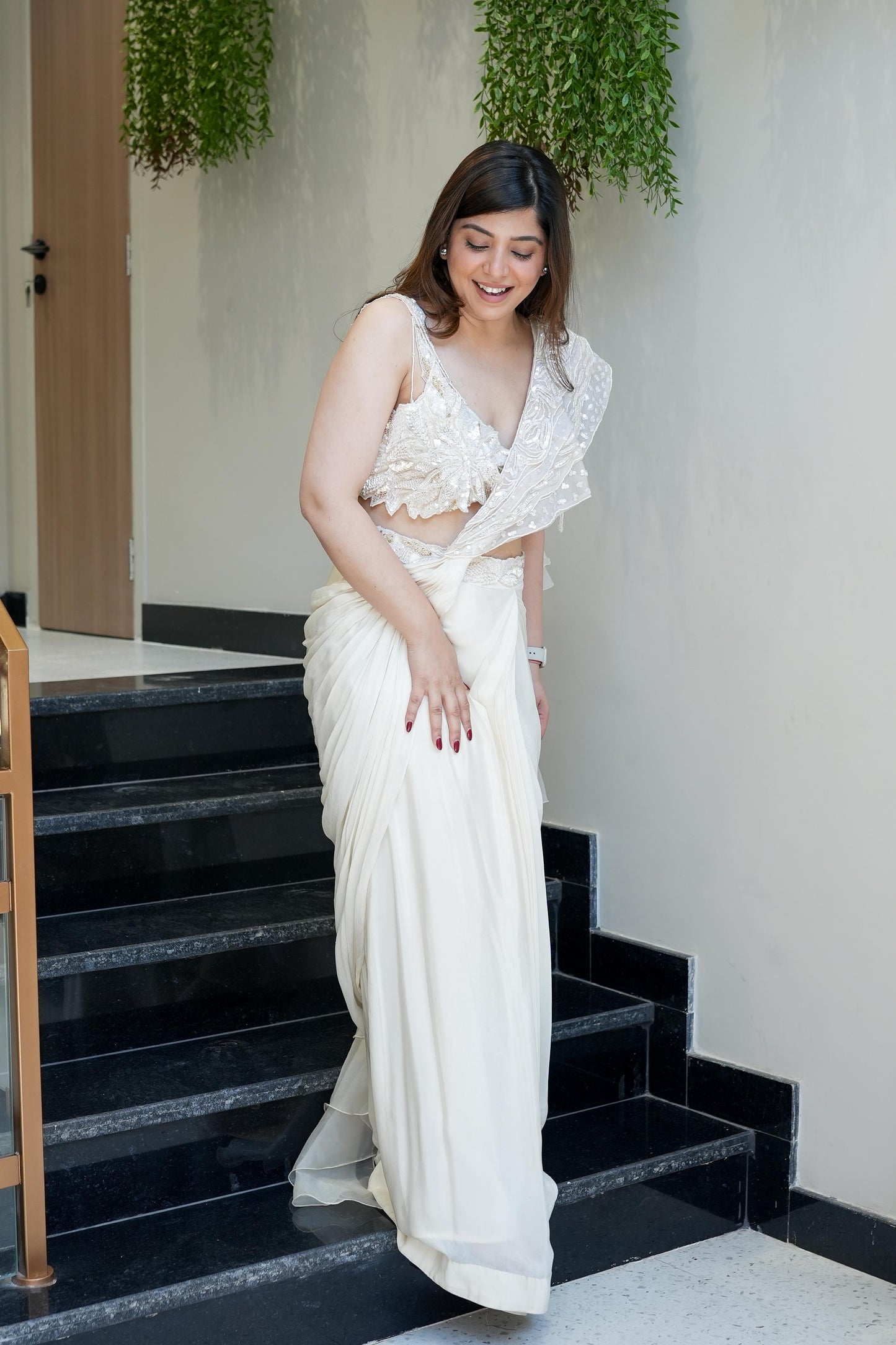 Farzana White Drape Saree