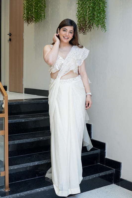 Farzana White Drape Saree