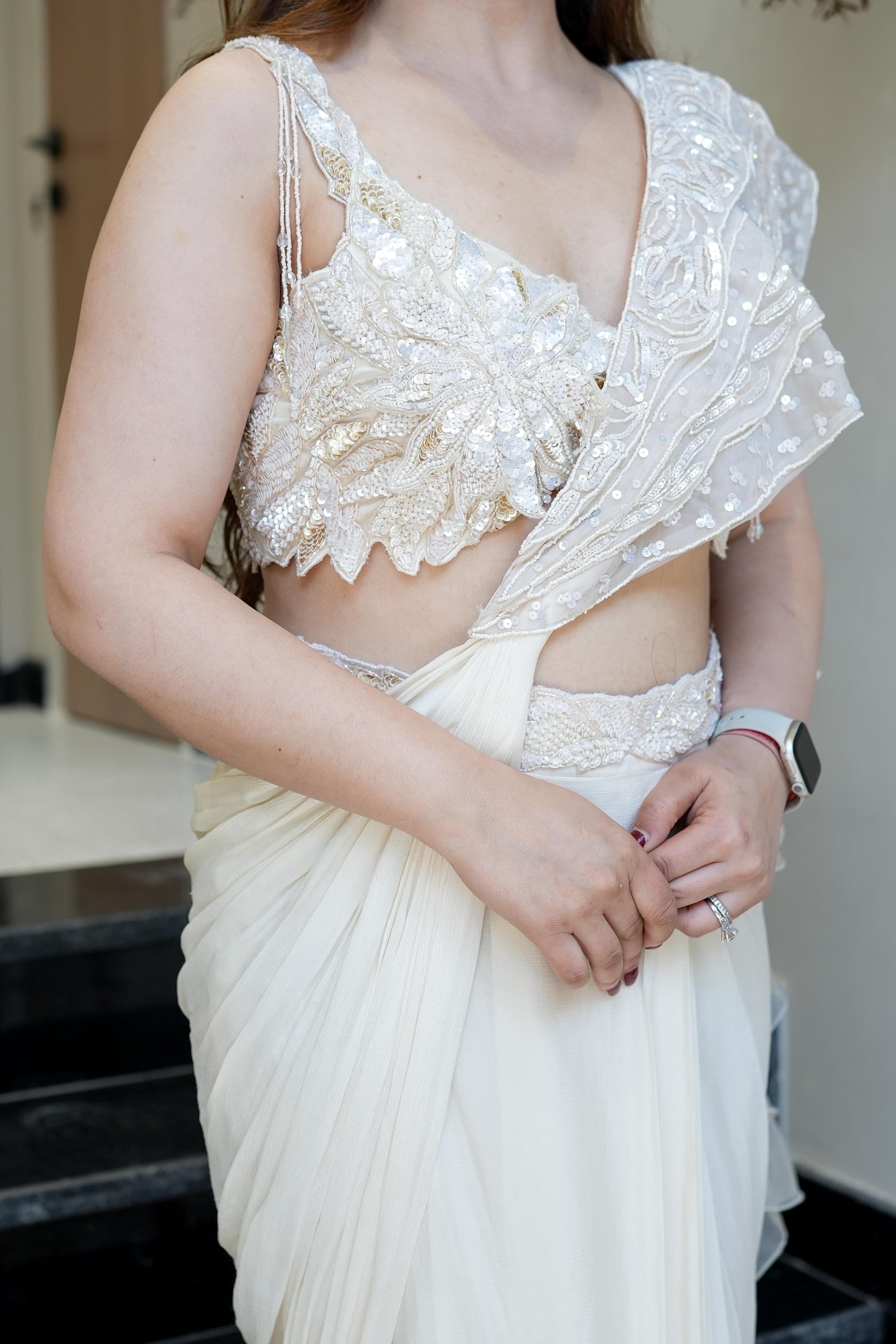 Farzana White Drape Saree
