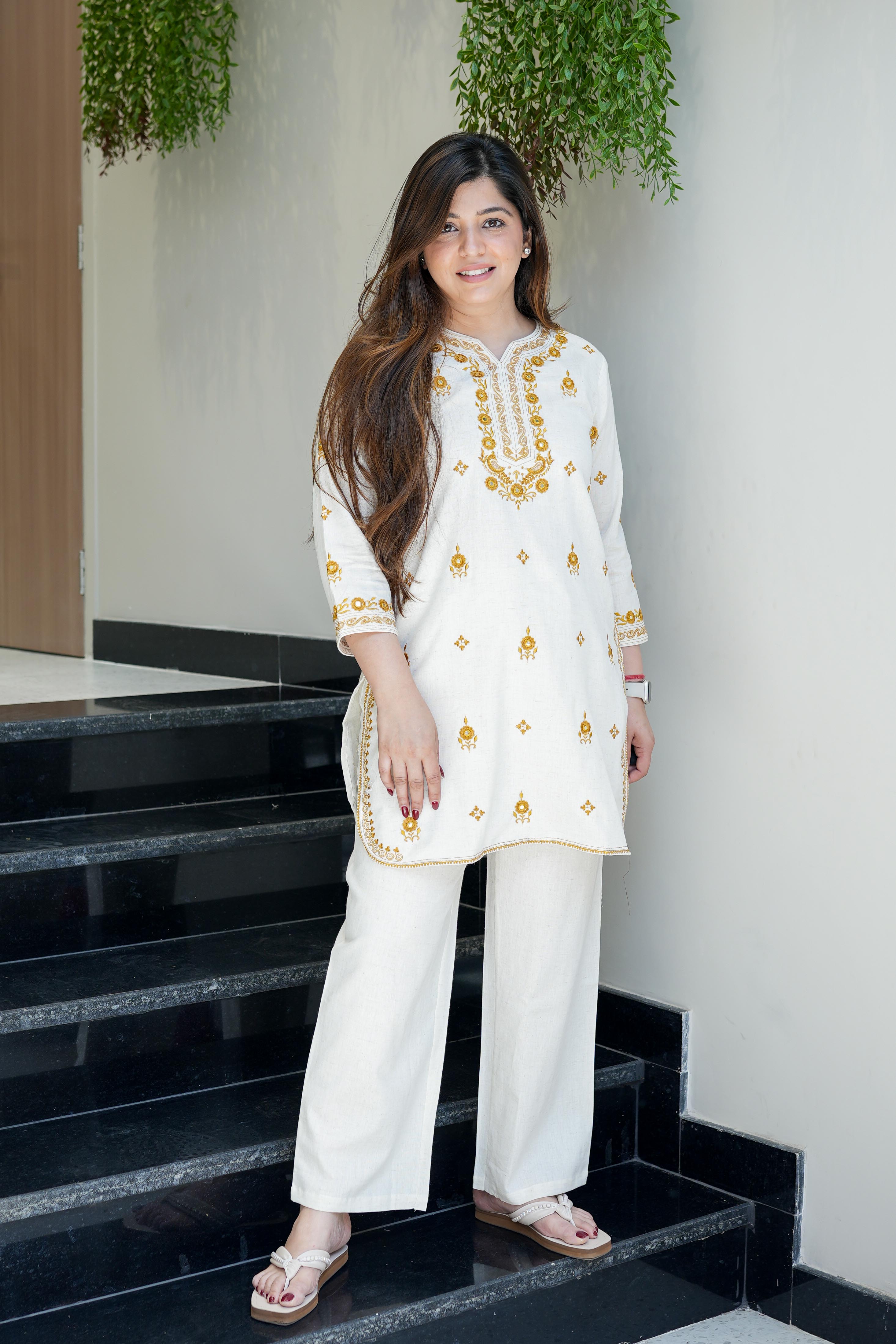 Aadhya Yellow Thread Detailing Co ord Sets