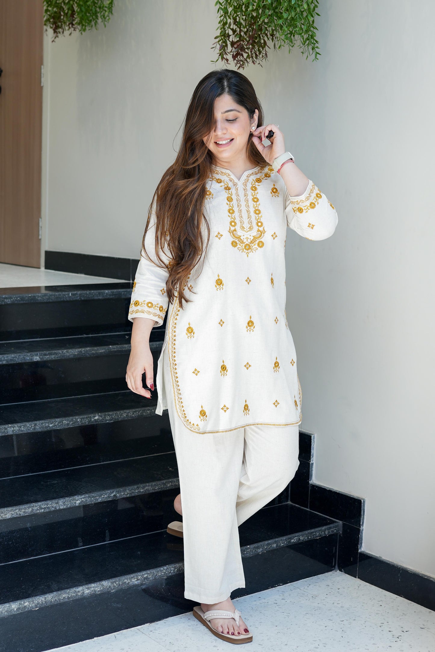 Aadhya Yellow Thread Detailing Co ord Sets