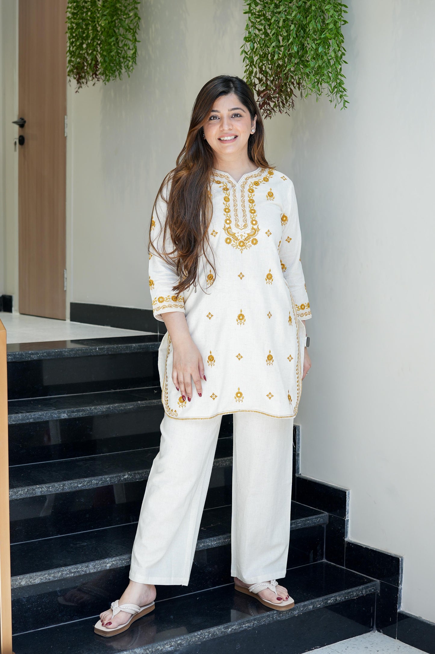 Aadhya Yellow Thread Detailing Co ord Sets