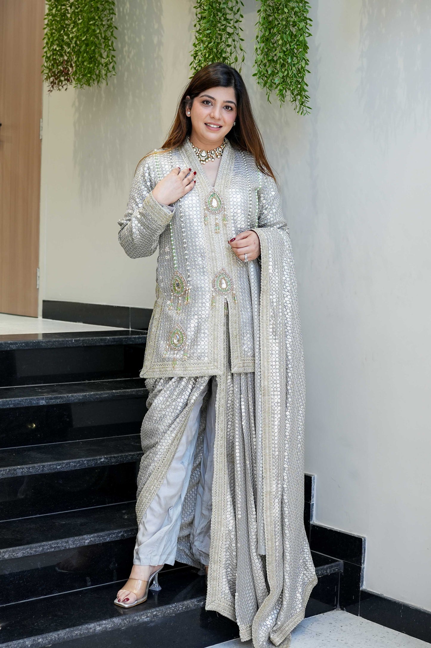 Aqsa Silver Luxe Suit Set