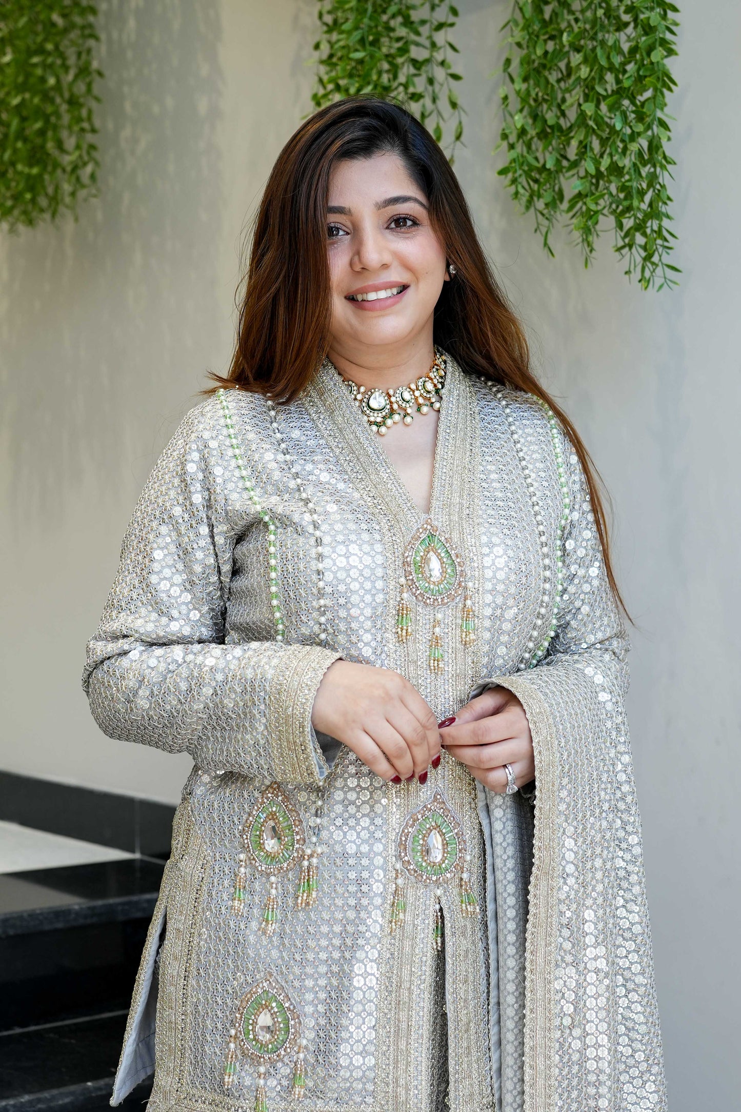 Aqsa Silver Luxe Suit Set