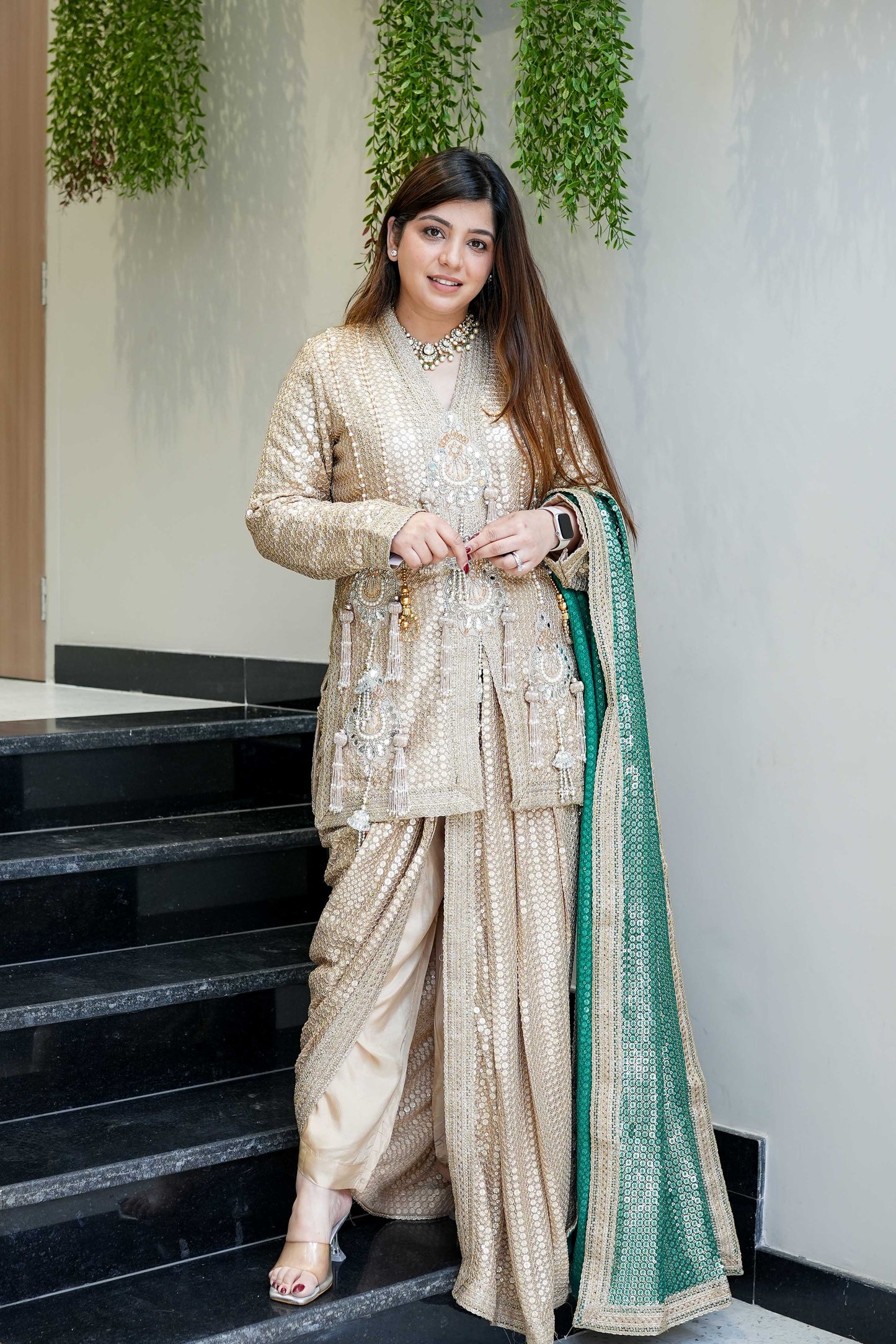 Aqsa Golden Luxe Suit Set