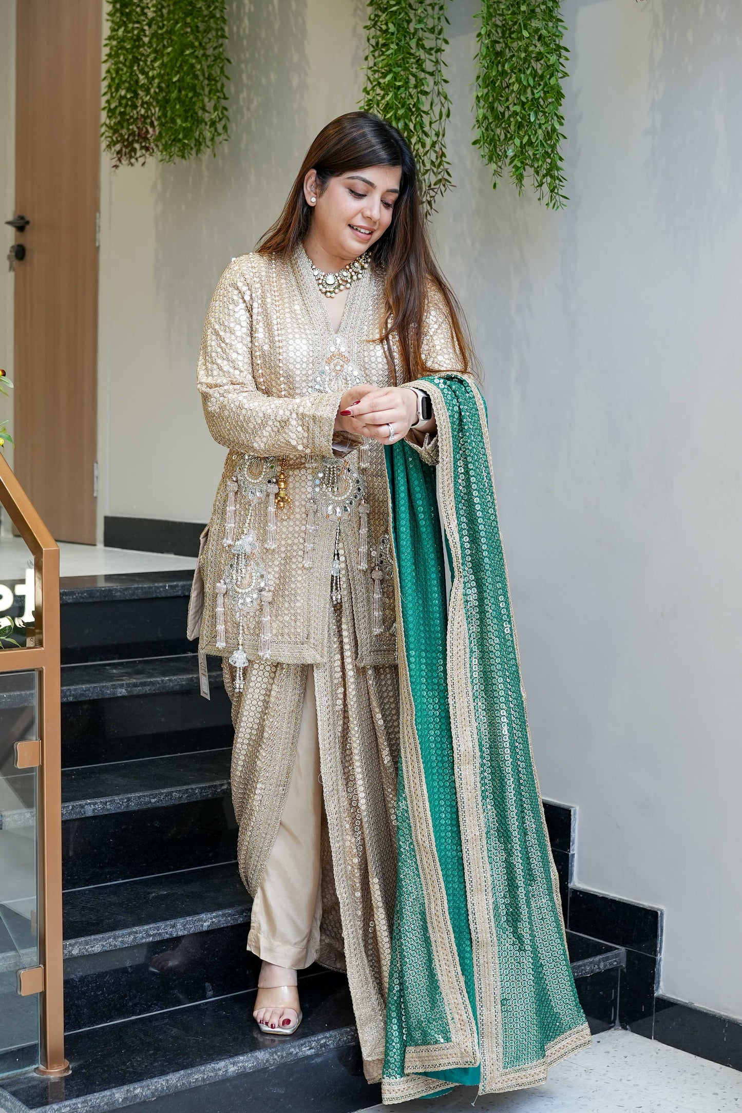 Aqsa Golden Luxe Suit Set