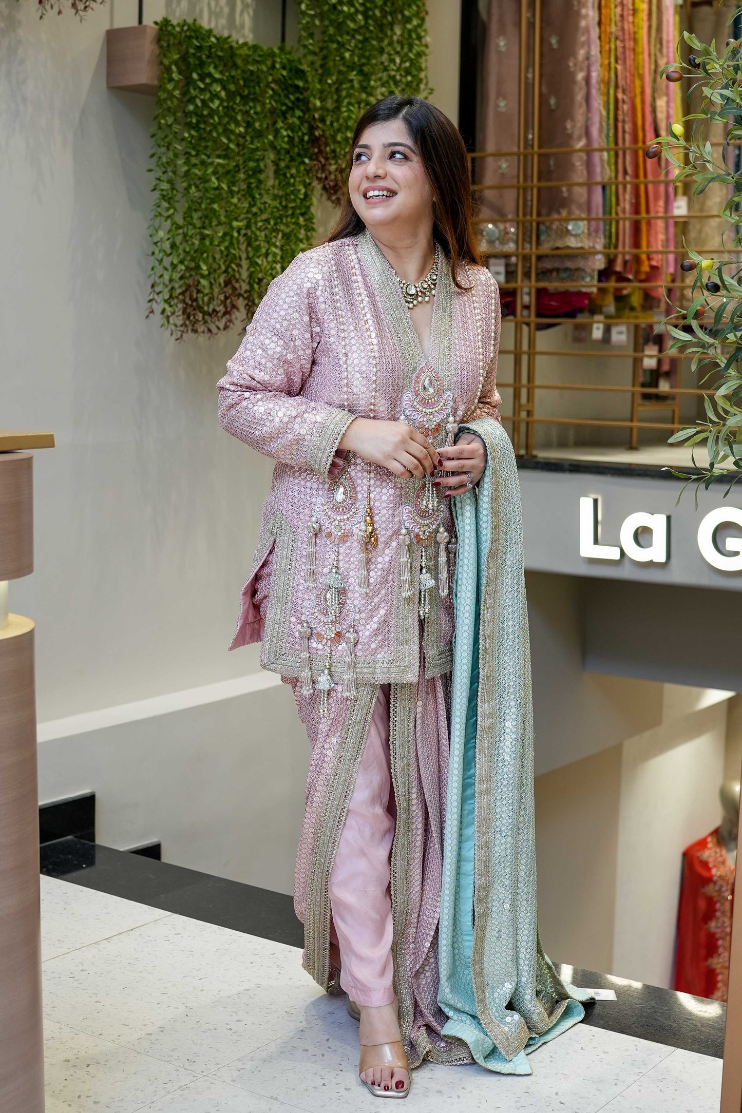 Aqsa Pink Luxe Suit Set