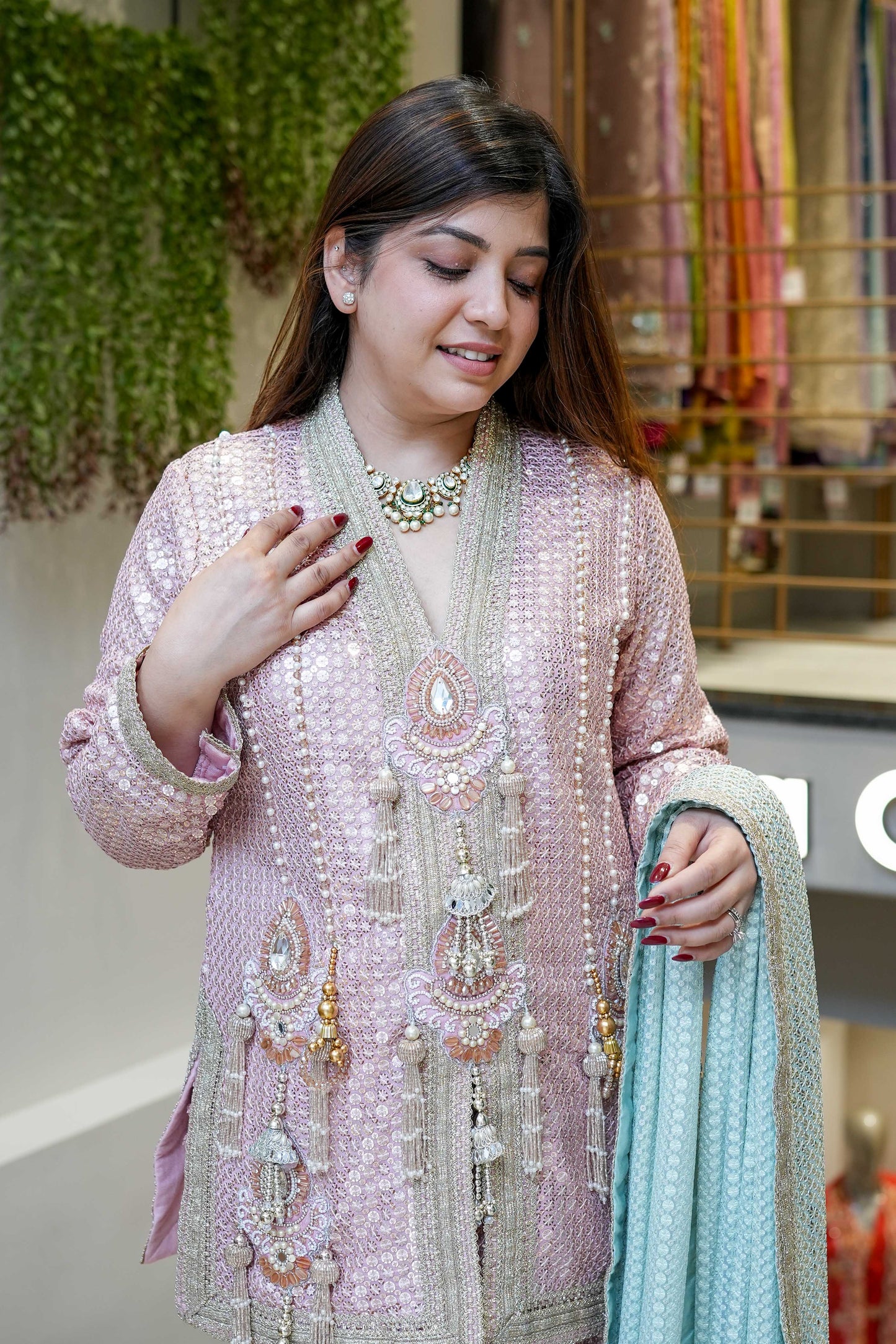 Aqsa Pink Luxe Suit Set