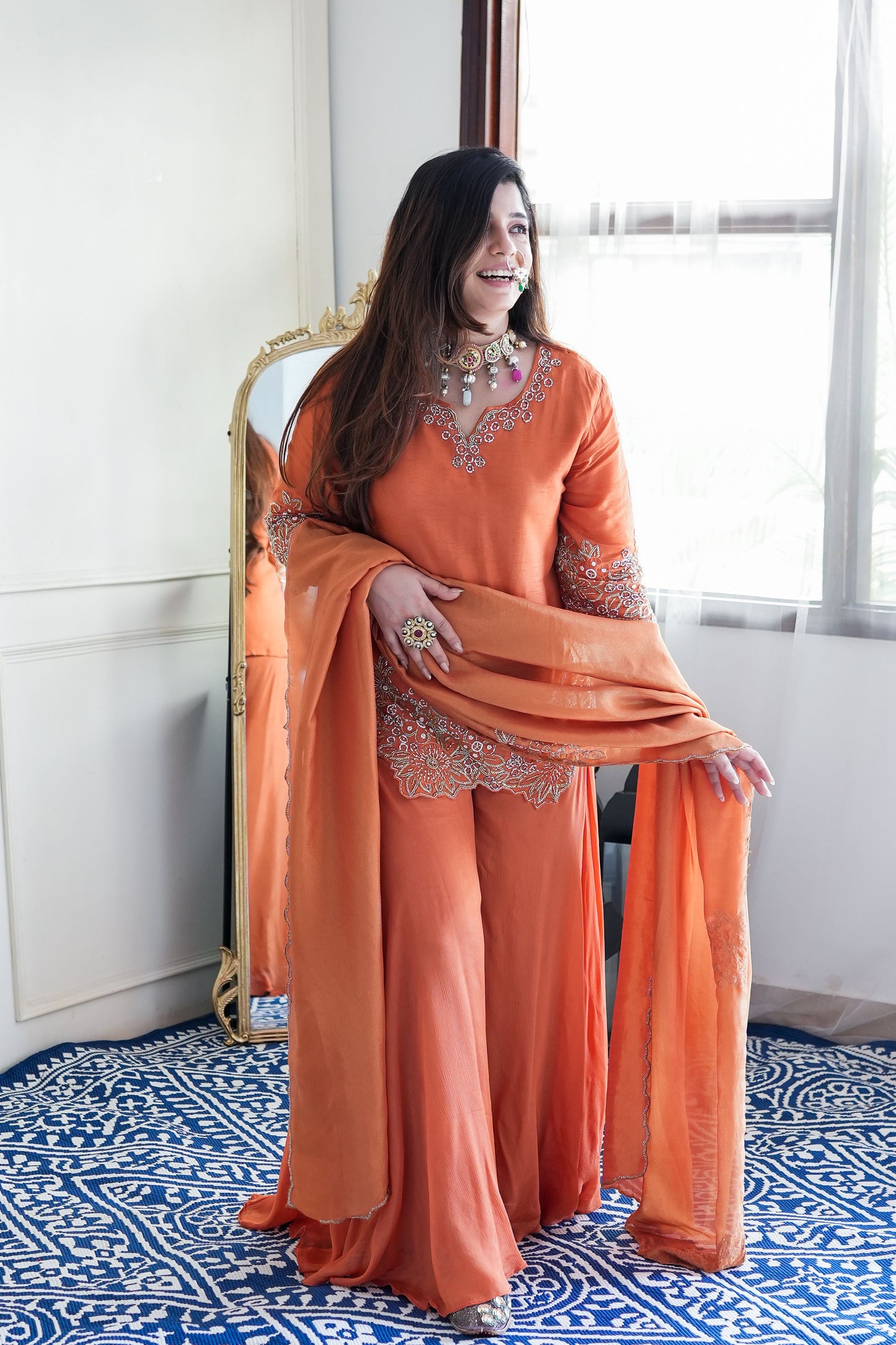 Sufi Rust Embroidered Garara Set