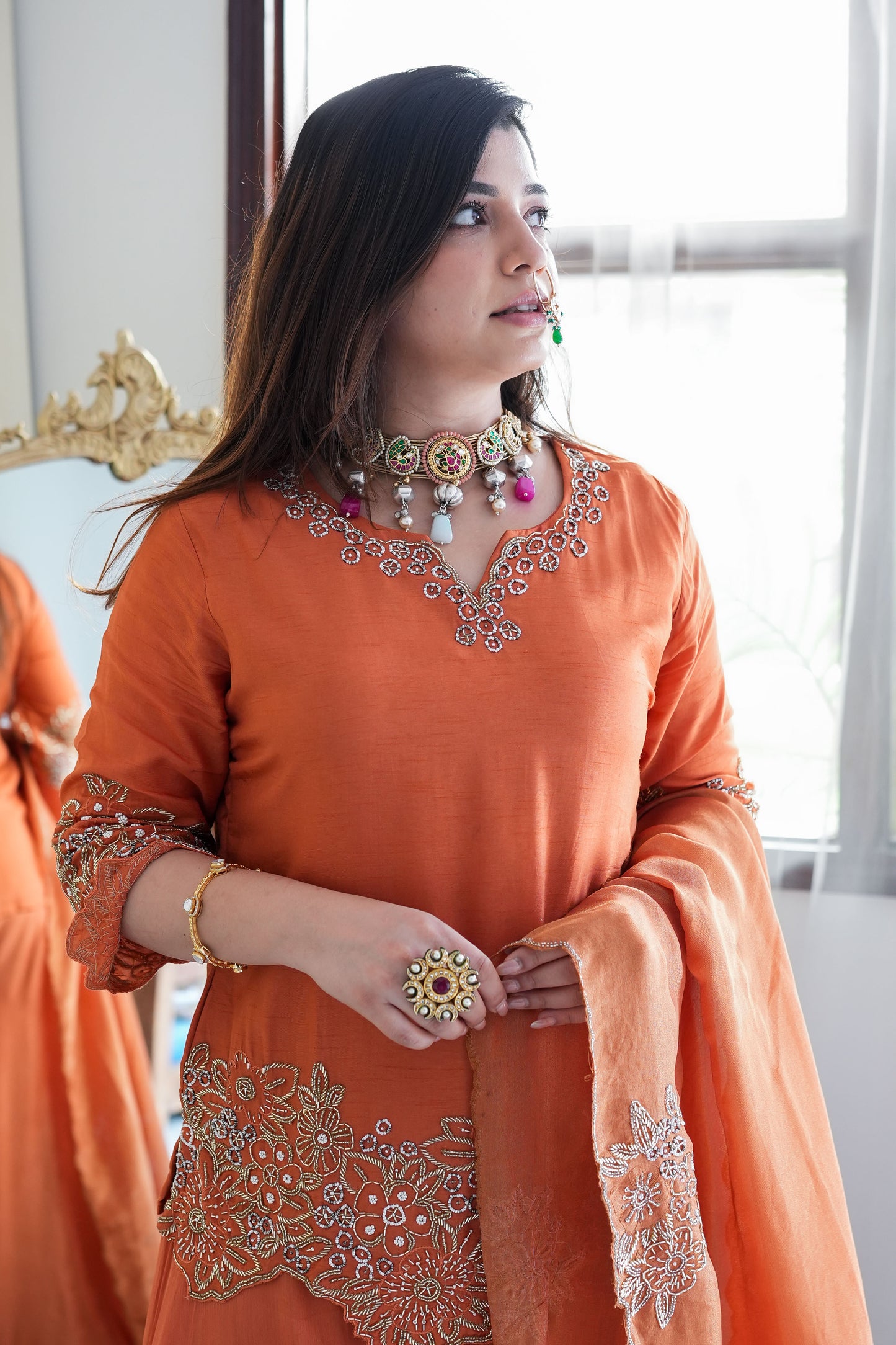 Sufi Rust Embroidered Garara Set