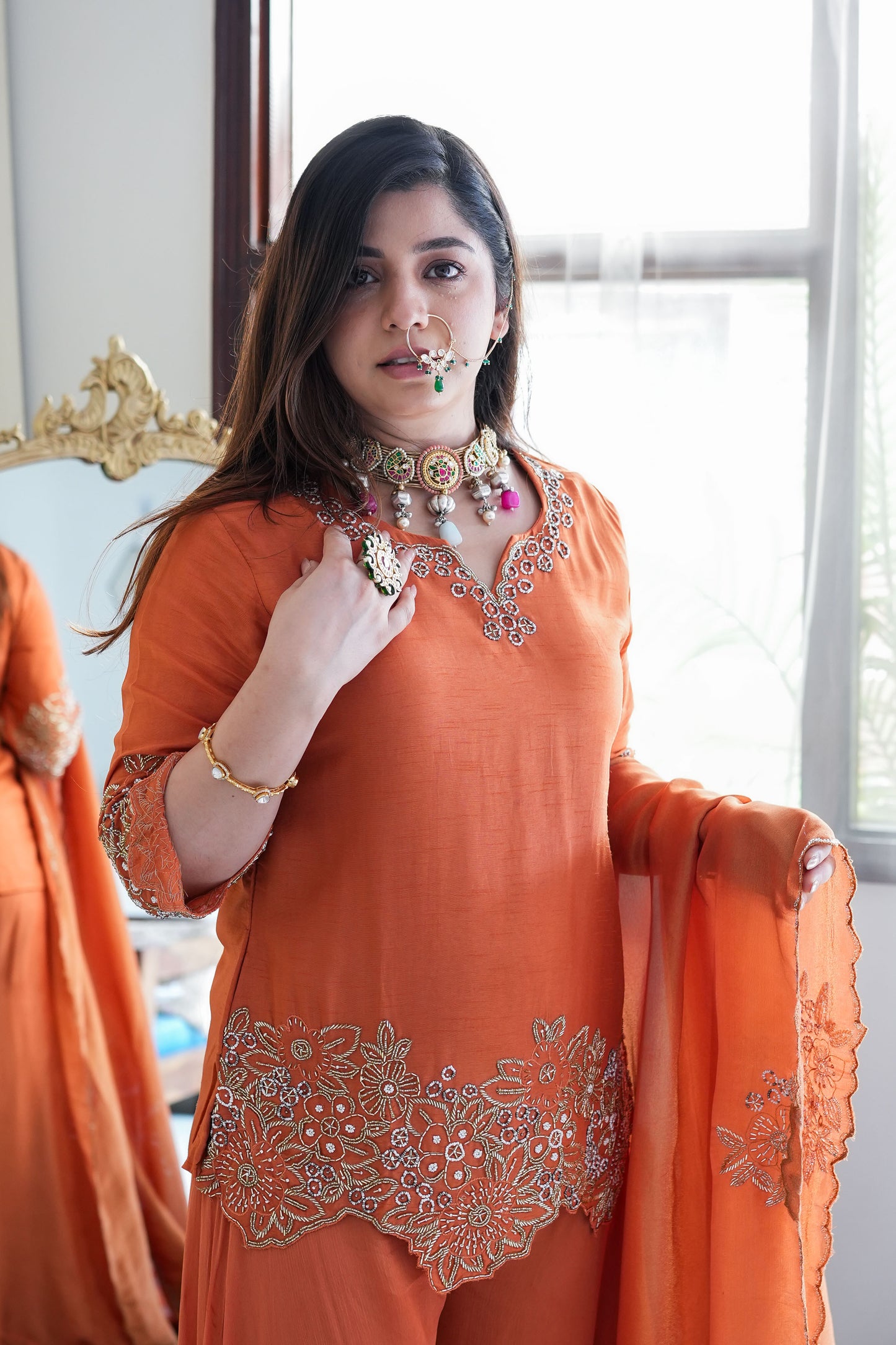 Sufi Rust Embroidered Garara Set