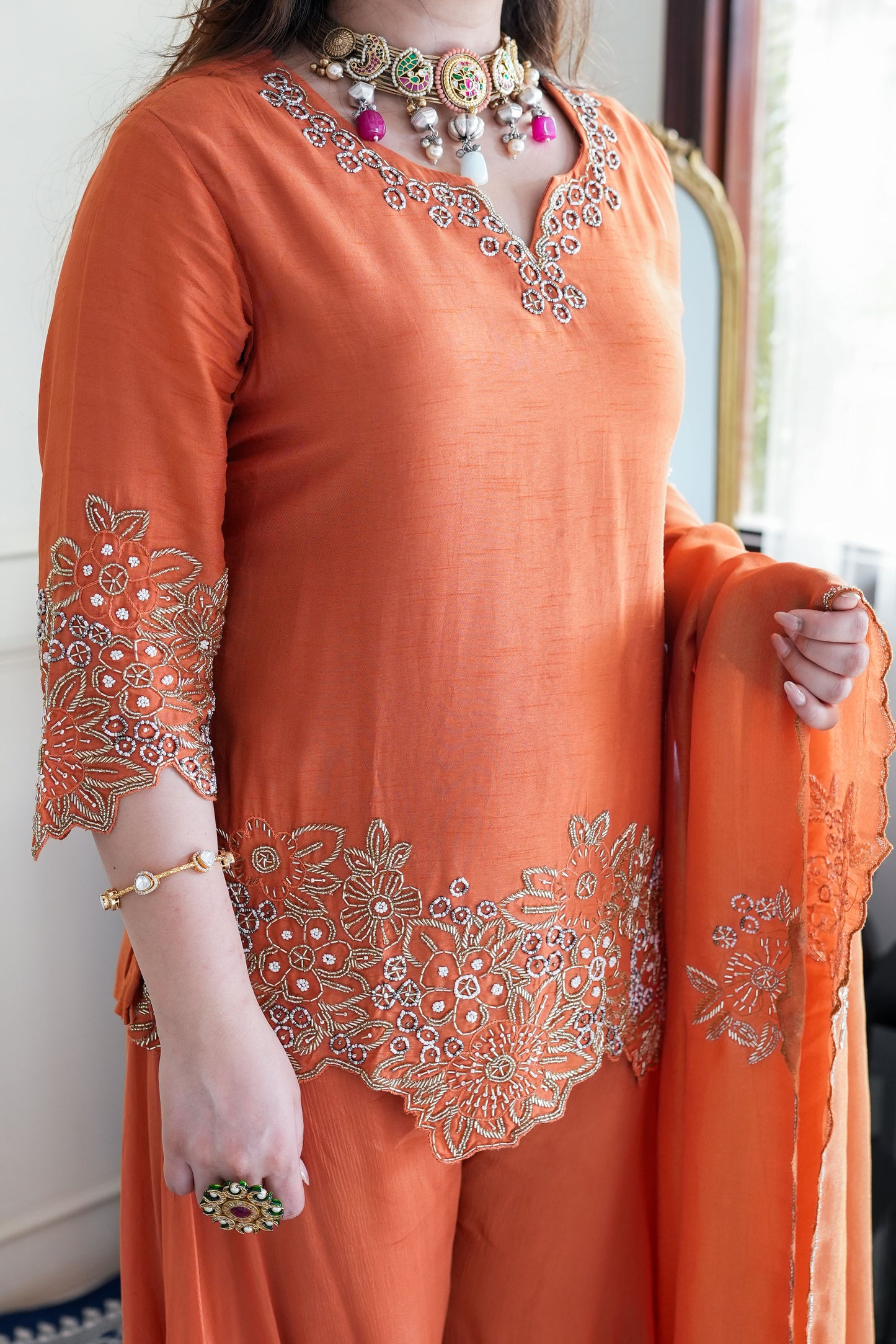 Sufi Rust Embroidered Garara Set