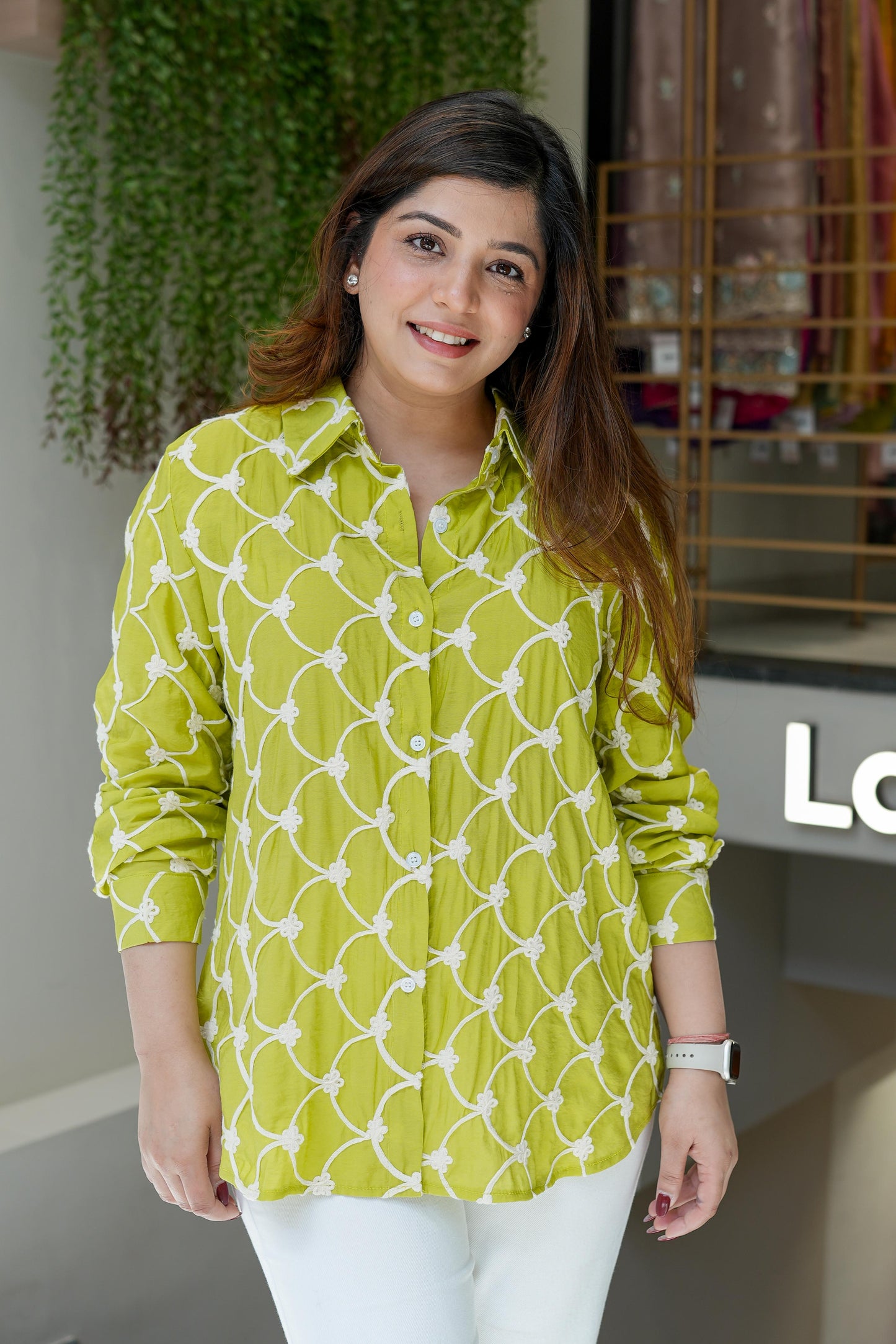 Clea Green Embroidered Shirt