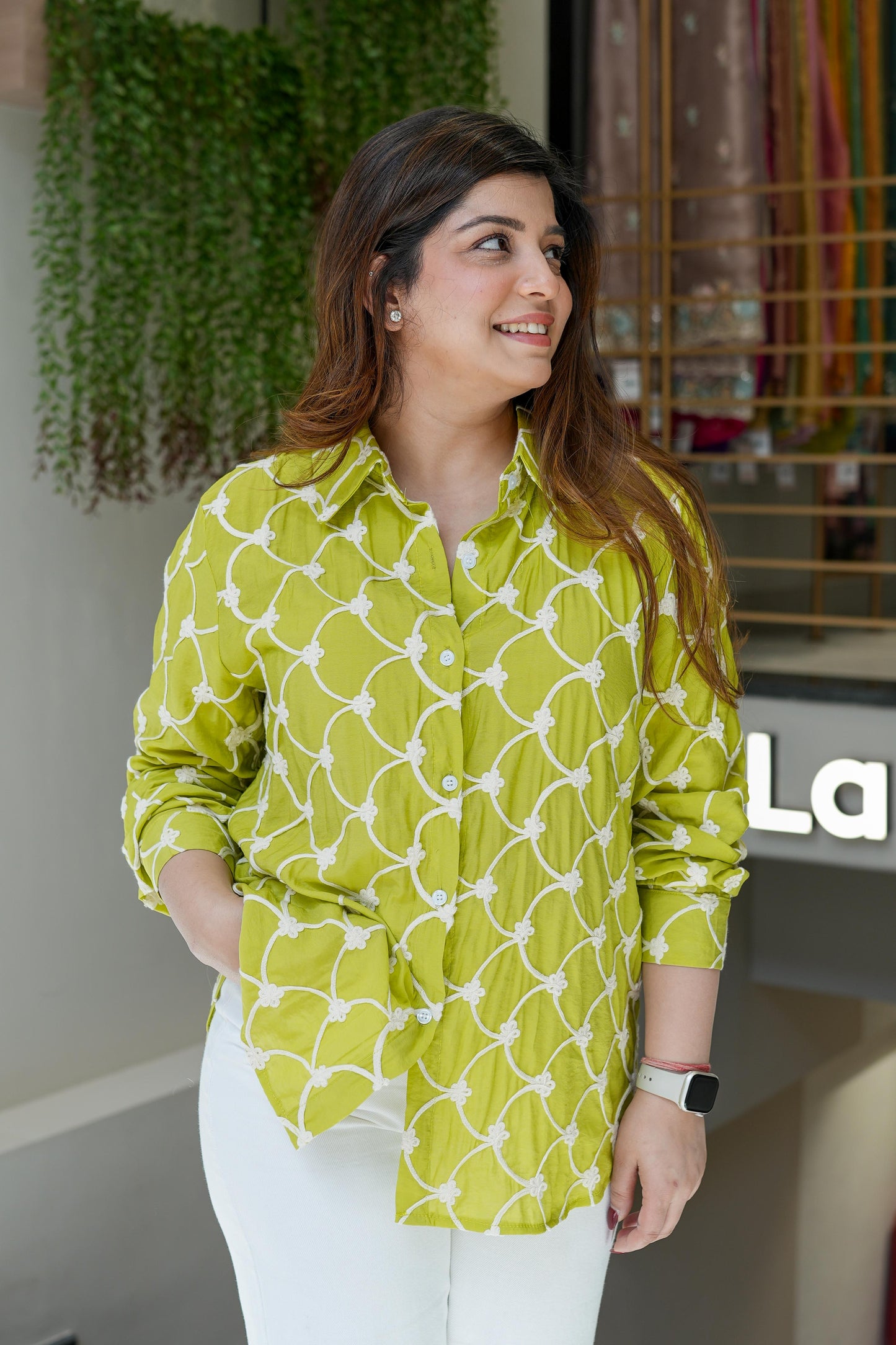Clea Green Embroidered Shirt