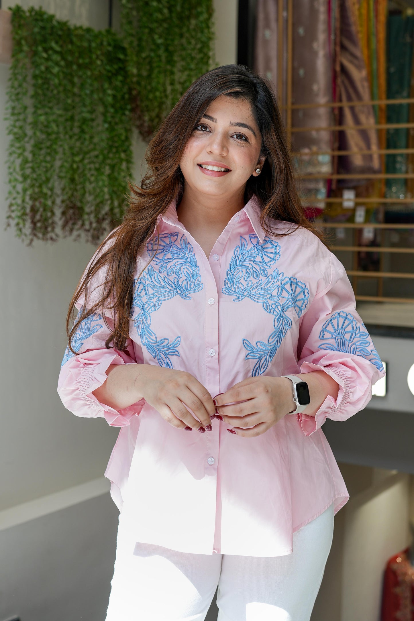 Jenn Pink Floral Embroidered Shirt