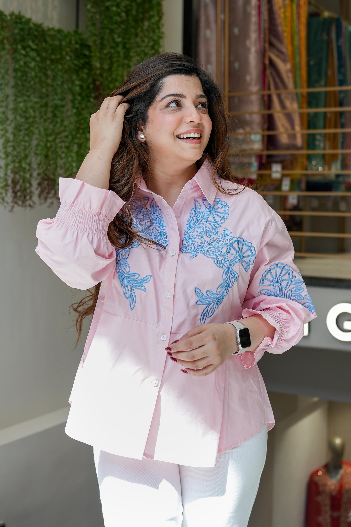 Jenn Pink Floral Embroidered Shirt