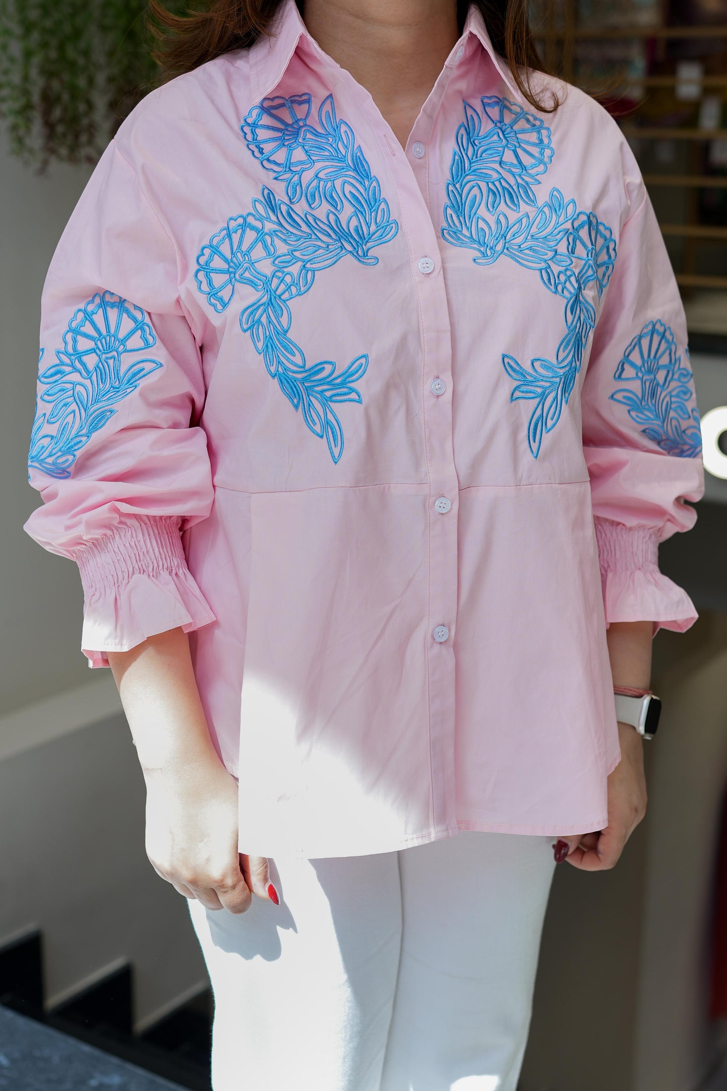 Jenn Pink Floral Embroidered Shirt