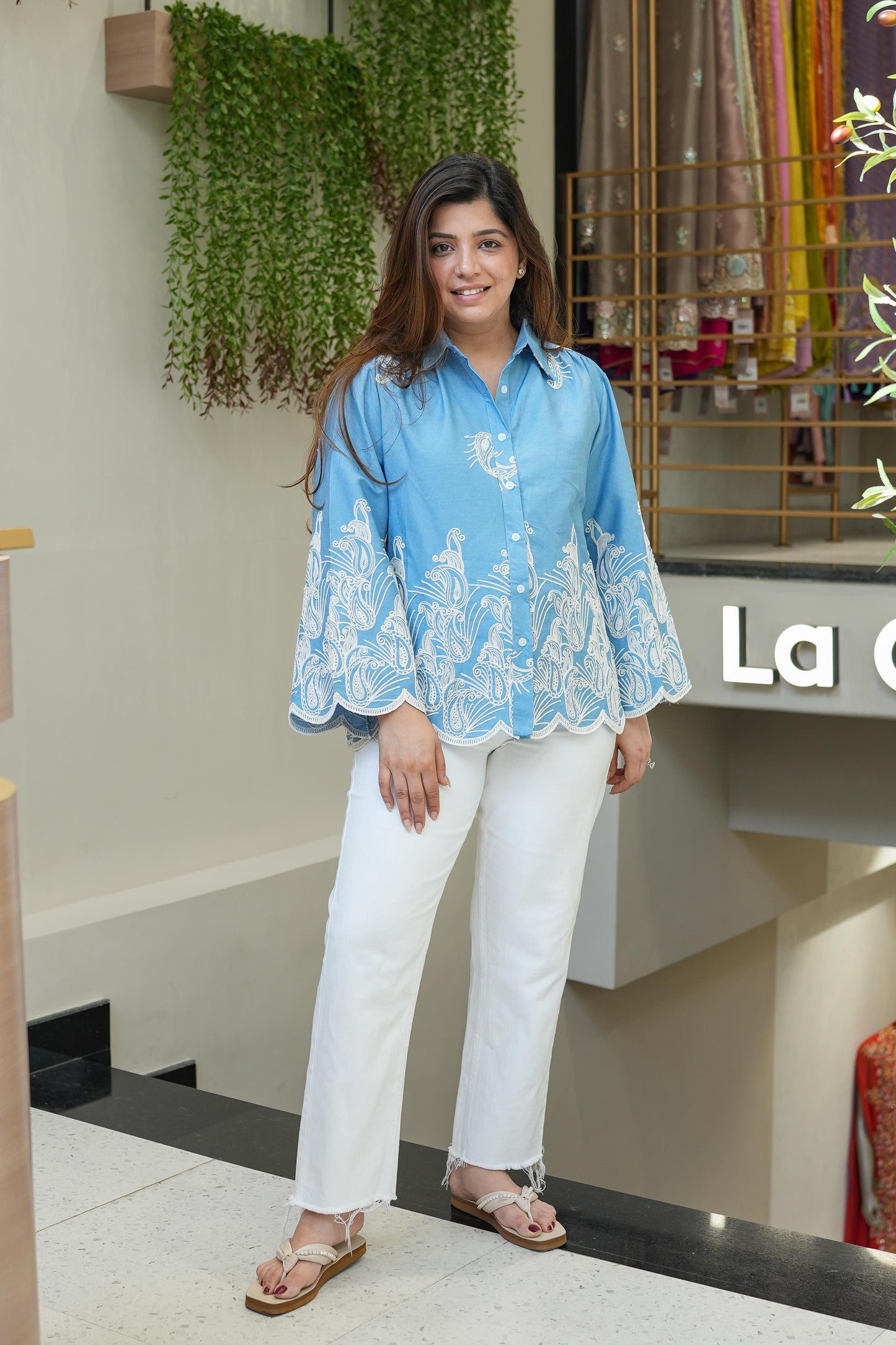 Enem Light Blue Thread Embroidered Shirt