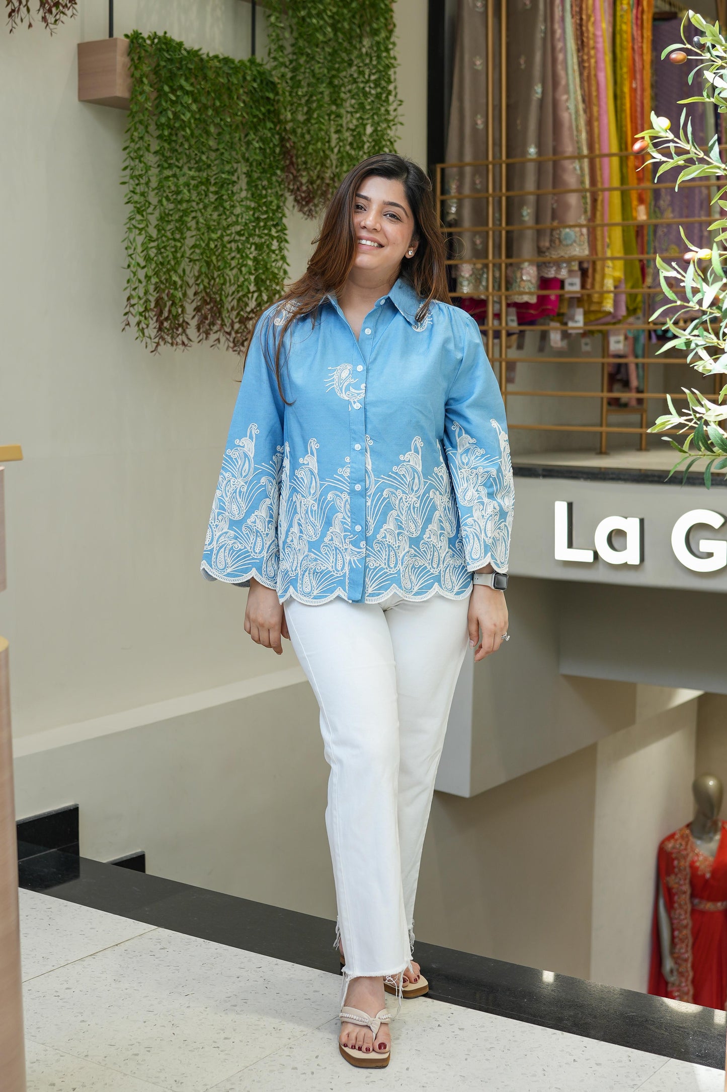 Enem Light Blue Thread Embroidered Shirt