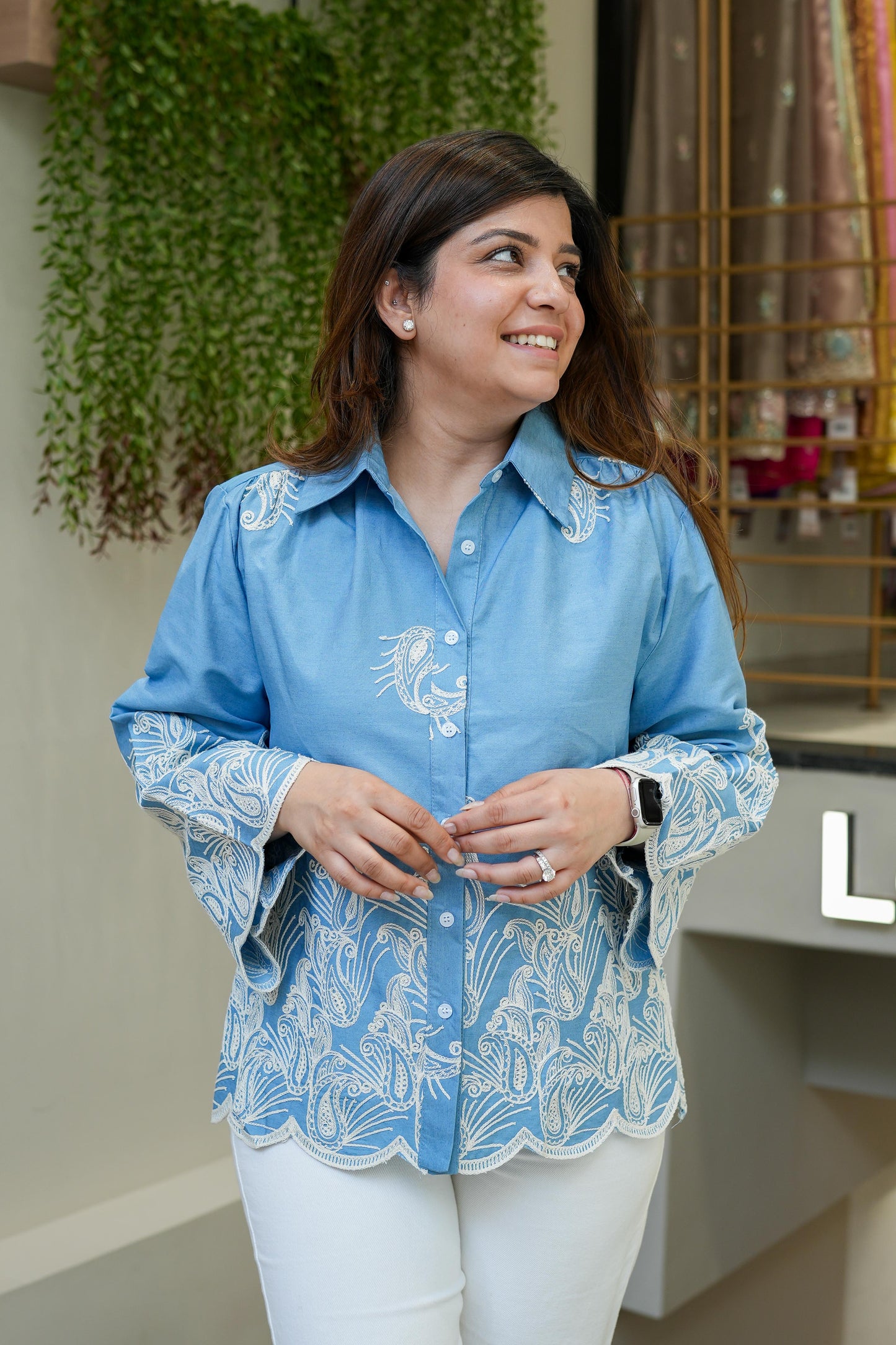 Enem Light Blue Thread Embroidered Shirt