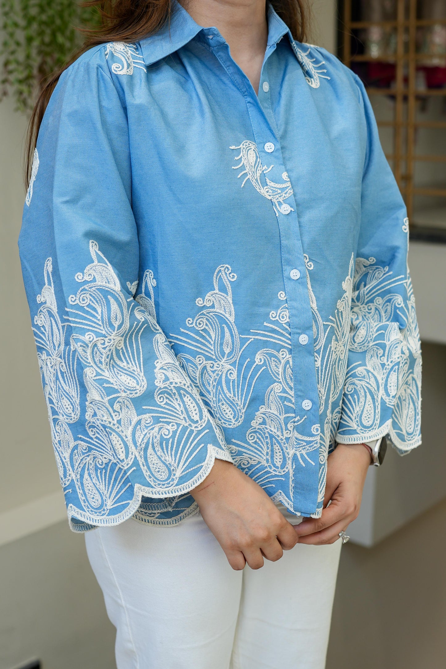 Enem Light Blue Thread Embroidered Shirt