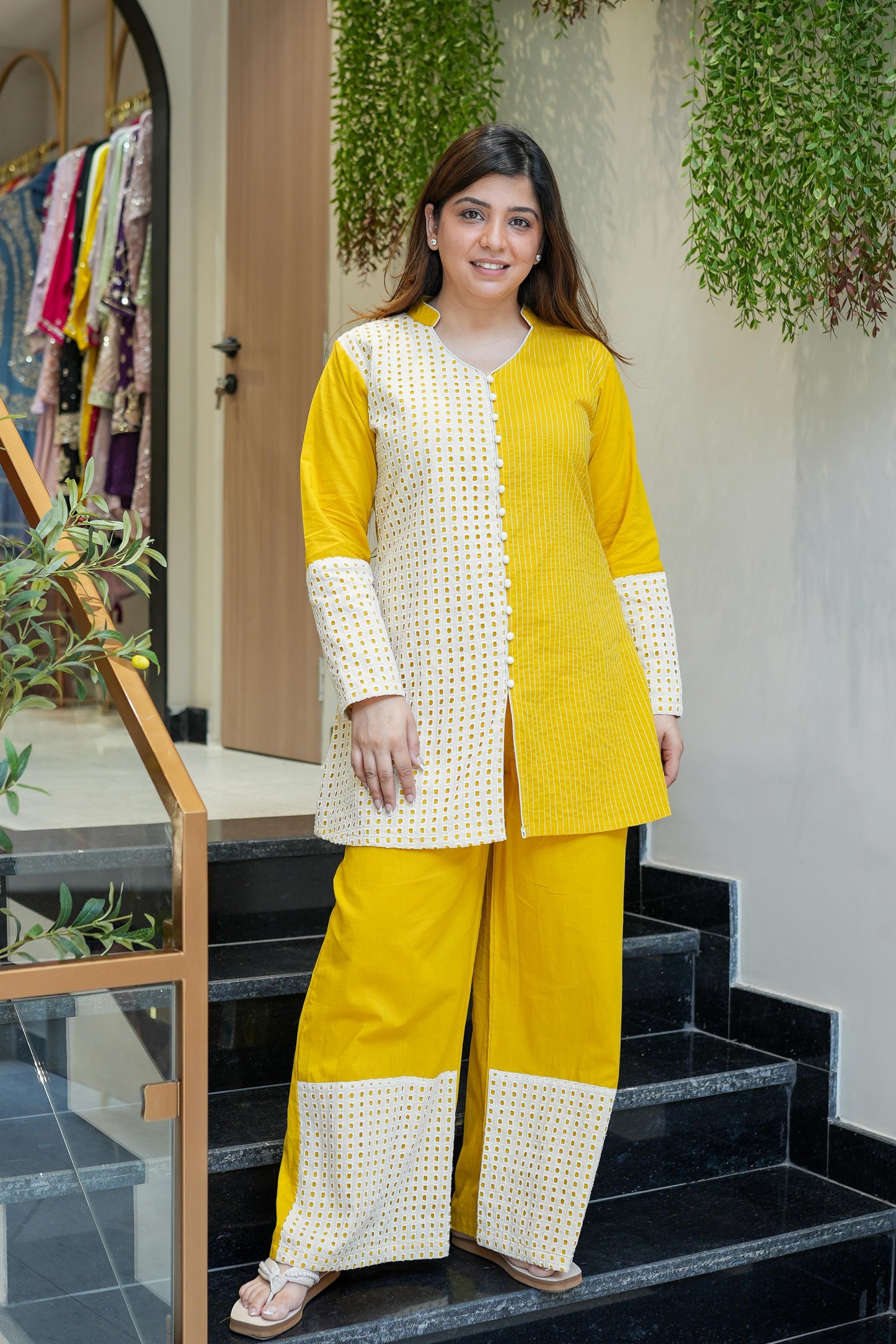 Neeyam Yellow Schiffli Co ord Sets