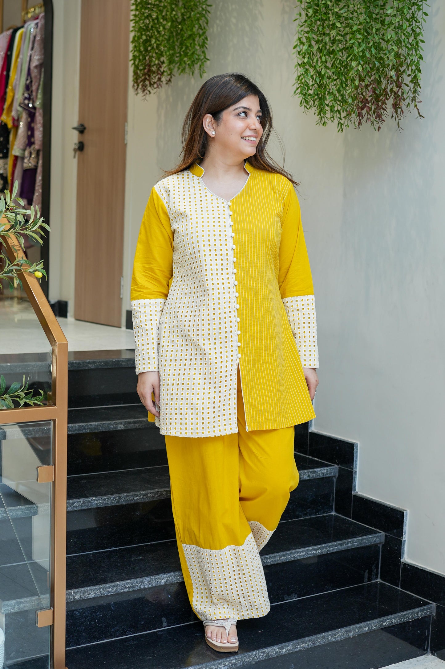 Neeyam Yellow Schiffli Co ord Sets