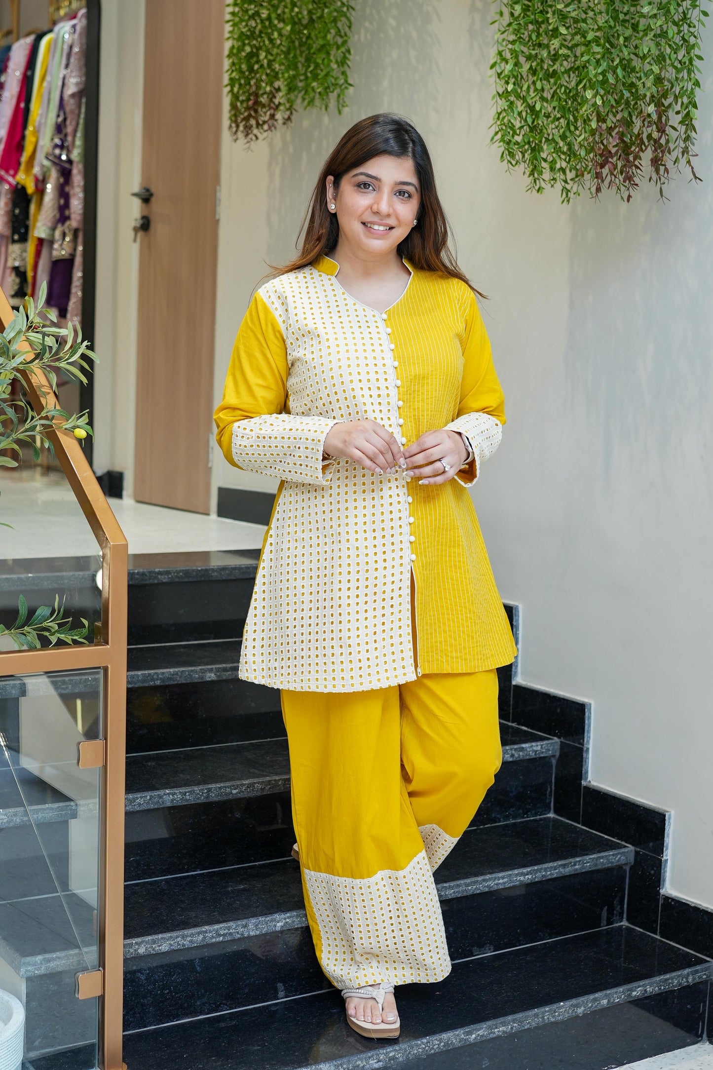 Neeyam Yellow Schiffli Co ord Sets