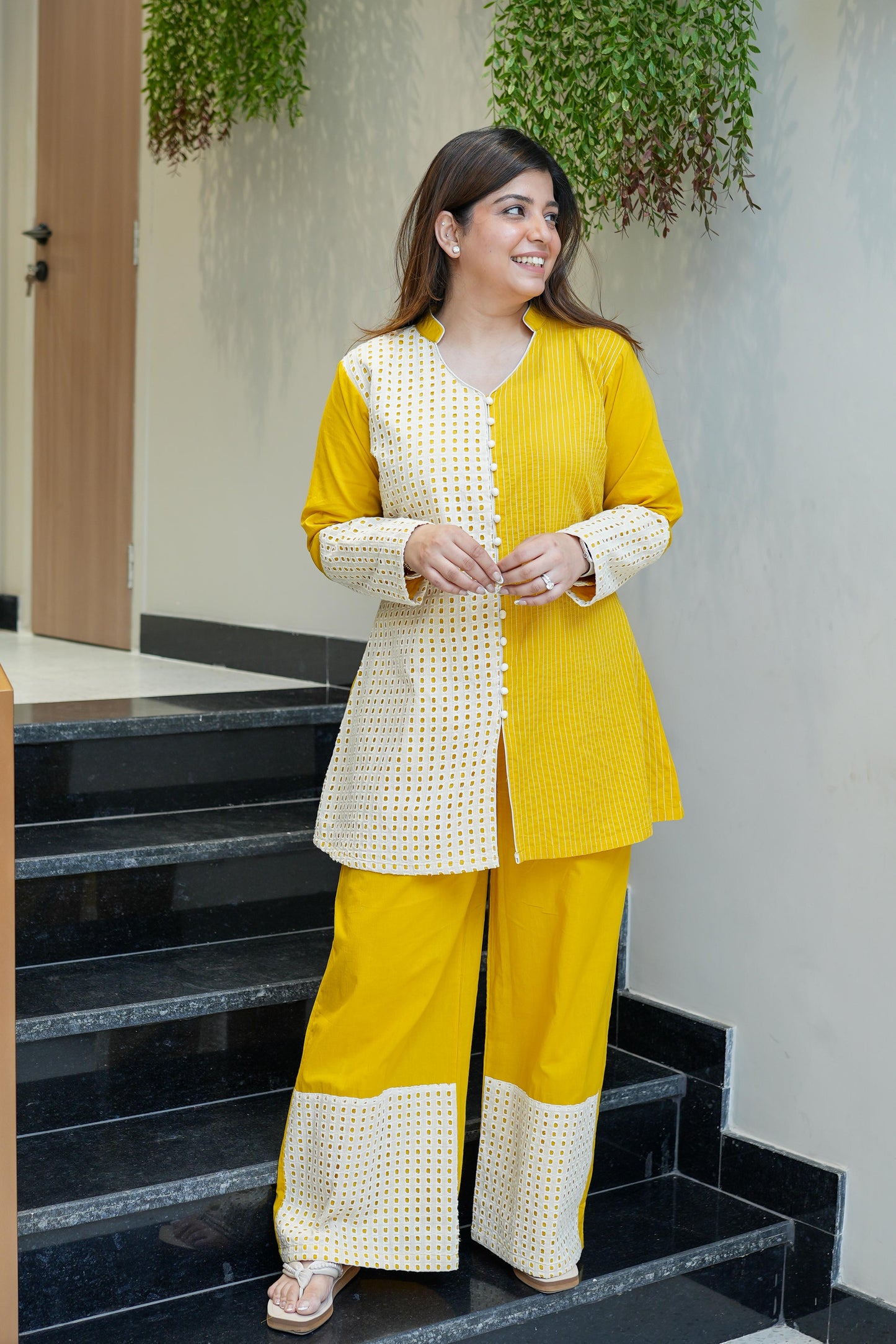 Neeyam Yellow Schiffli Co ord Sets