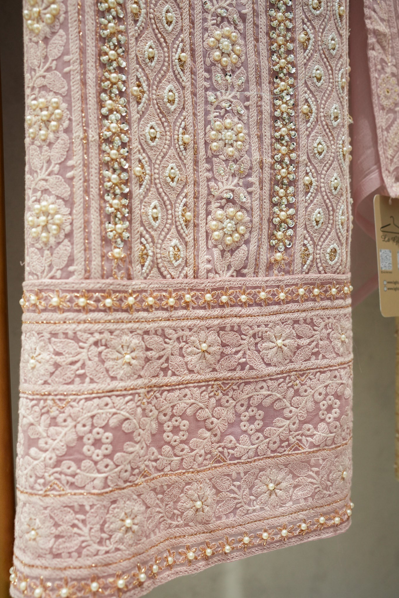Tuna Georgette Lucknavi Unstitched Suit With Pearls Detailing