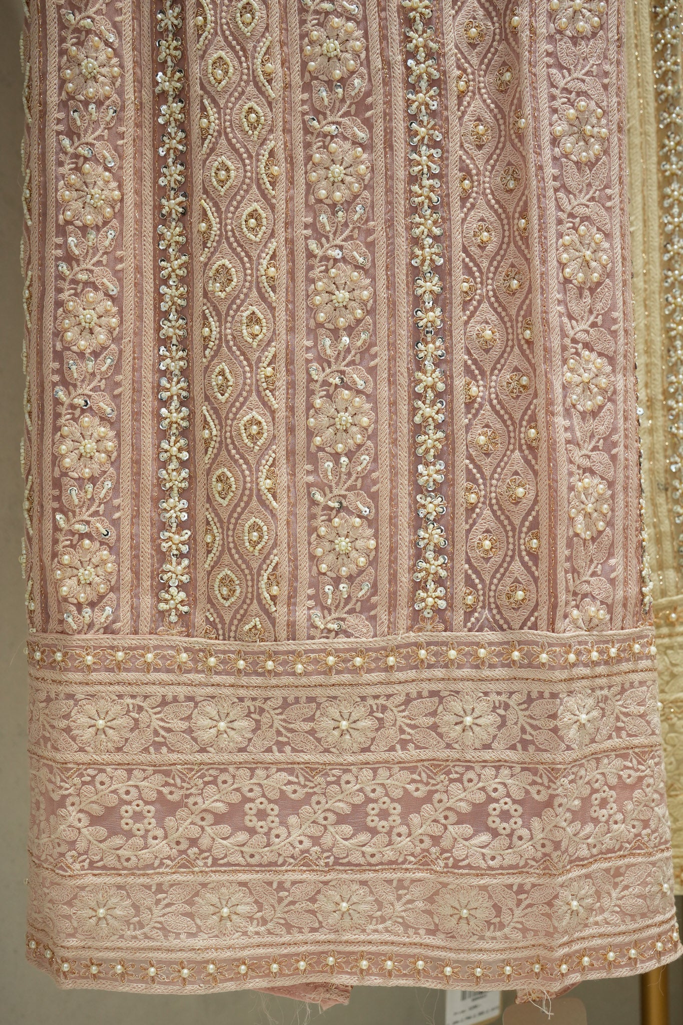 Tuna Georgette Lucknavi Unstitched Suit With Pearls Detailing
