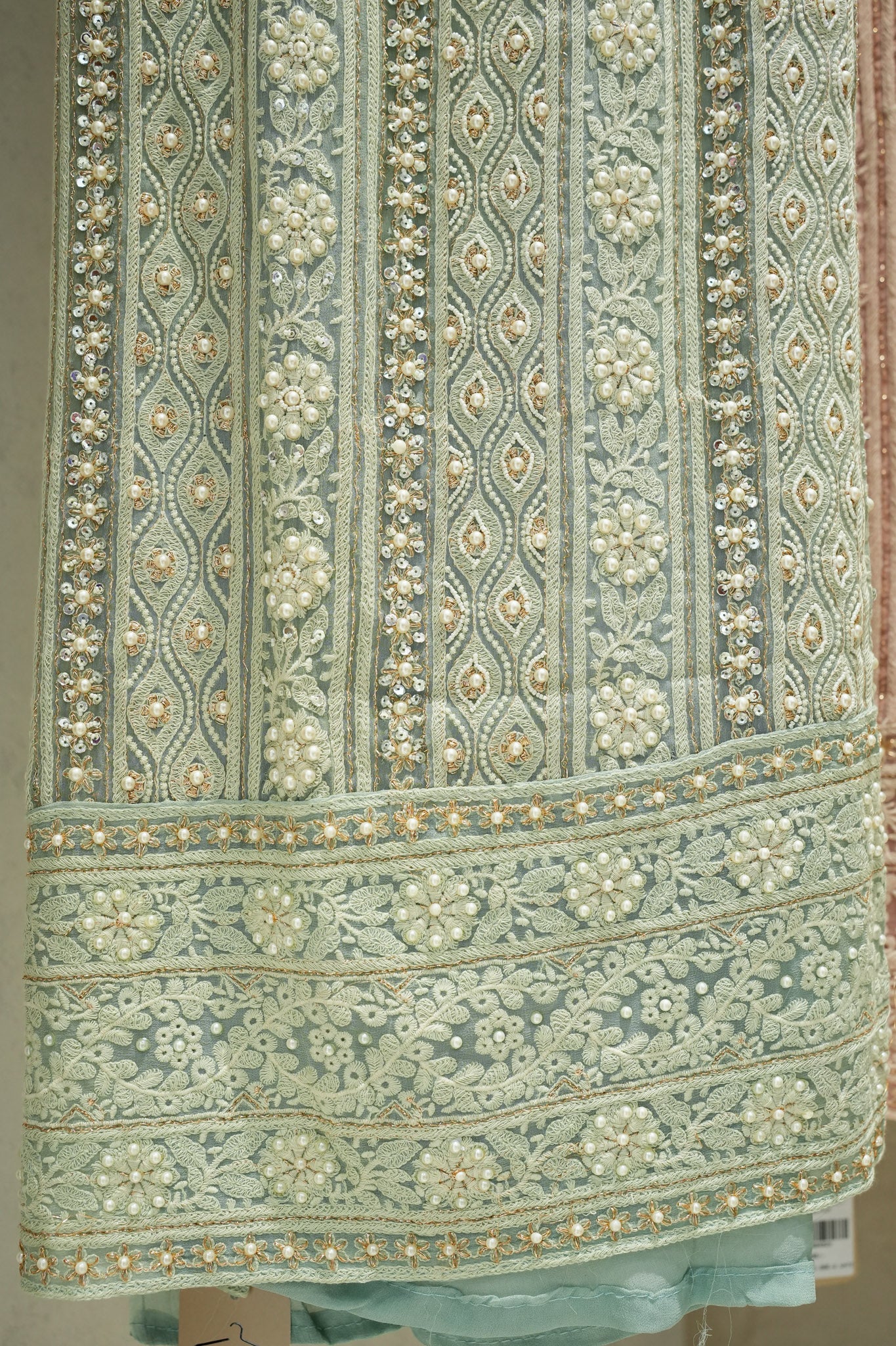 Tuna Georgette Lucknavi Unstitched Suit With Pearls Detailing