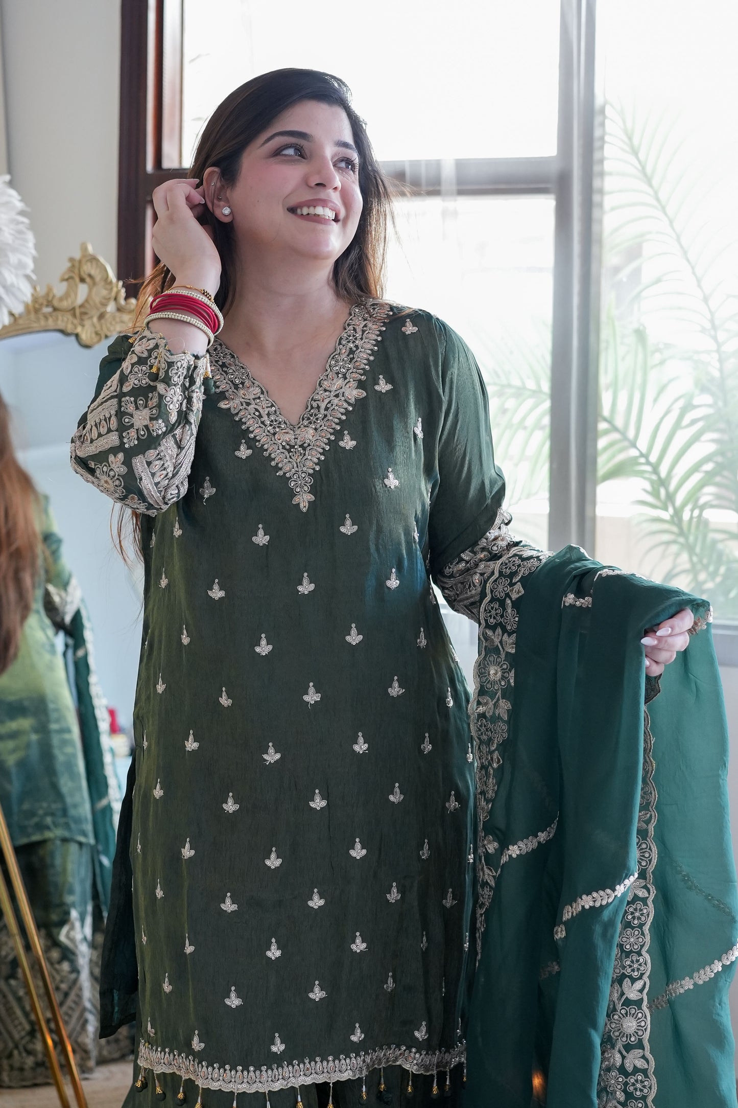 Beena Green Embroidred Suit Set