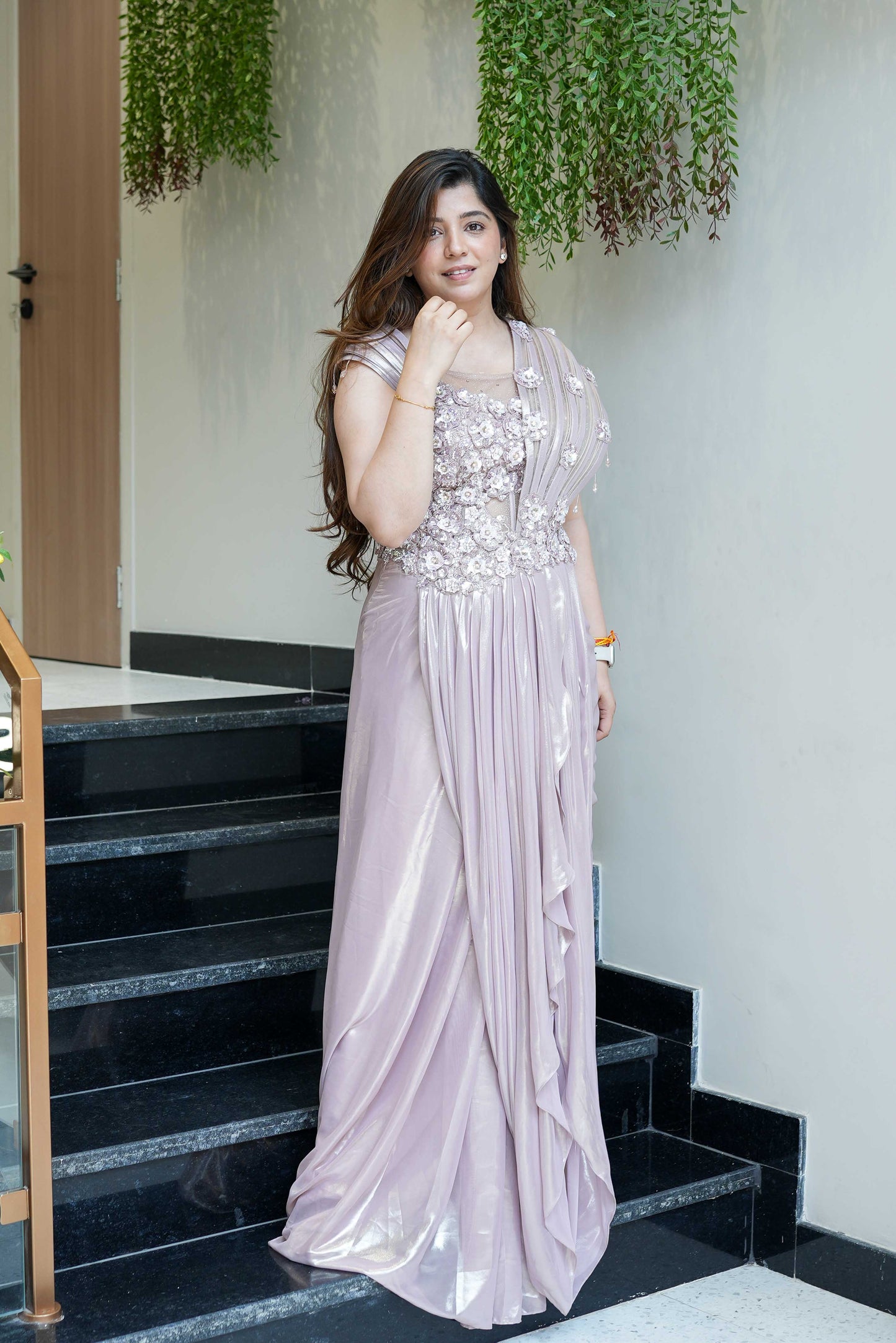 Saira Golden Floral Embroidered Gown