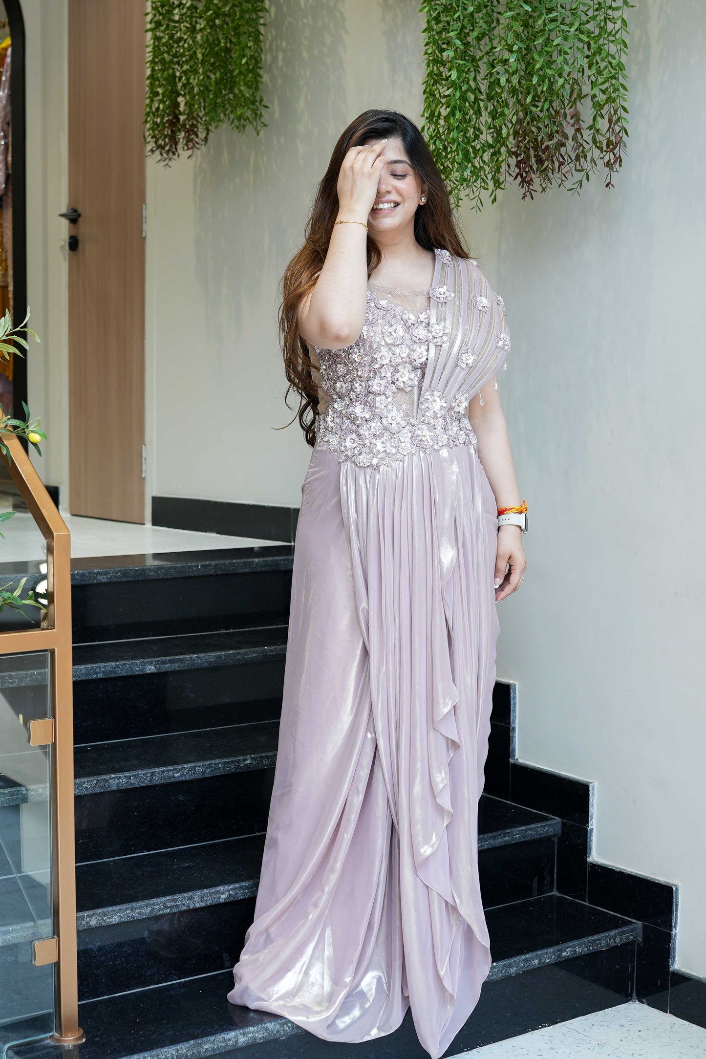 Saira Golden Floral Embroidered Gown