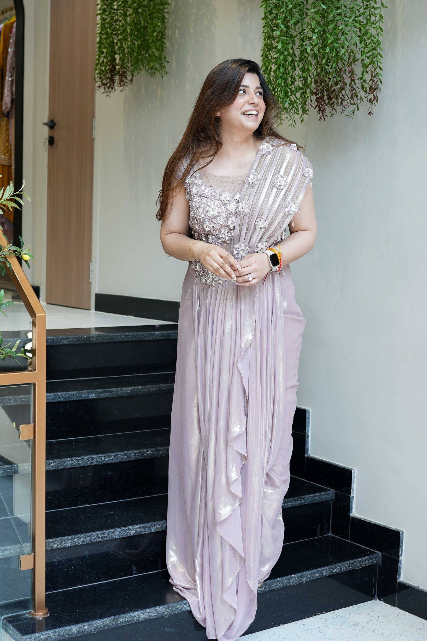 Saira Golden Floral Embroidered Gown