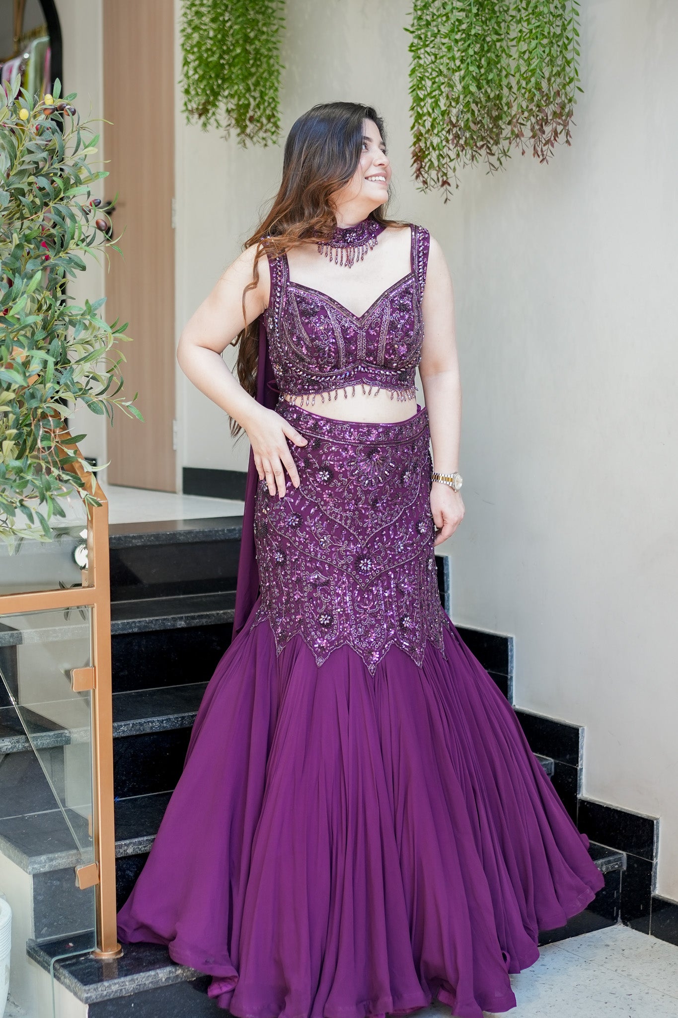 Saraya Hand Embroidered Fish Cut Lehenga