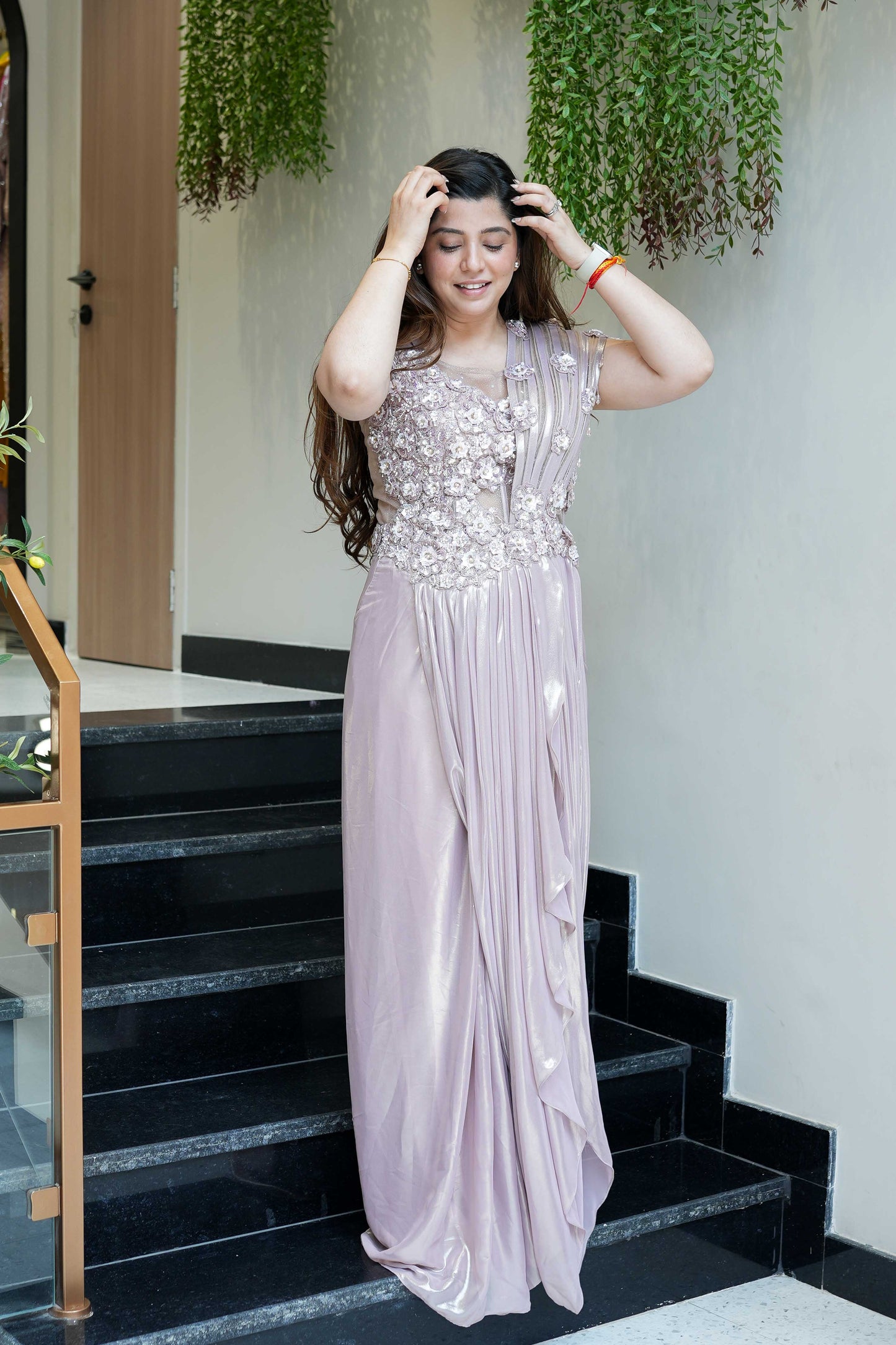 Saira Golden Floral Embroidered Gown