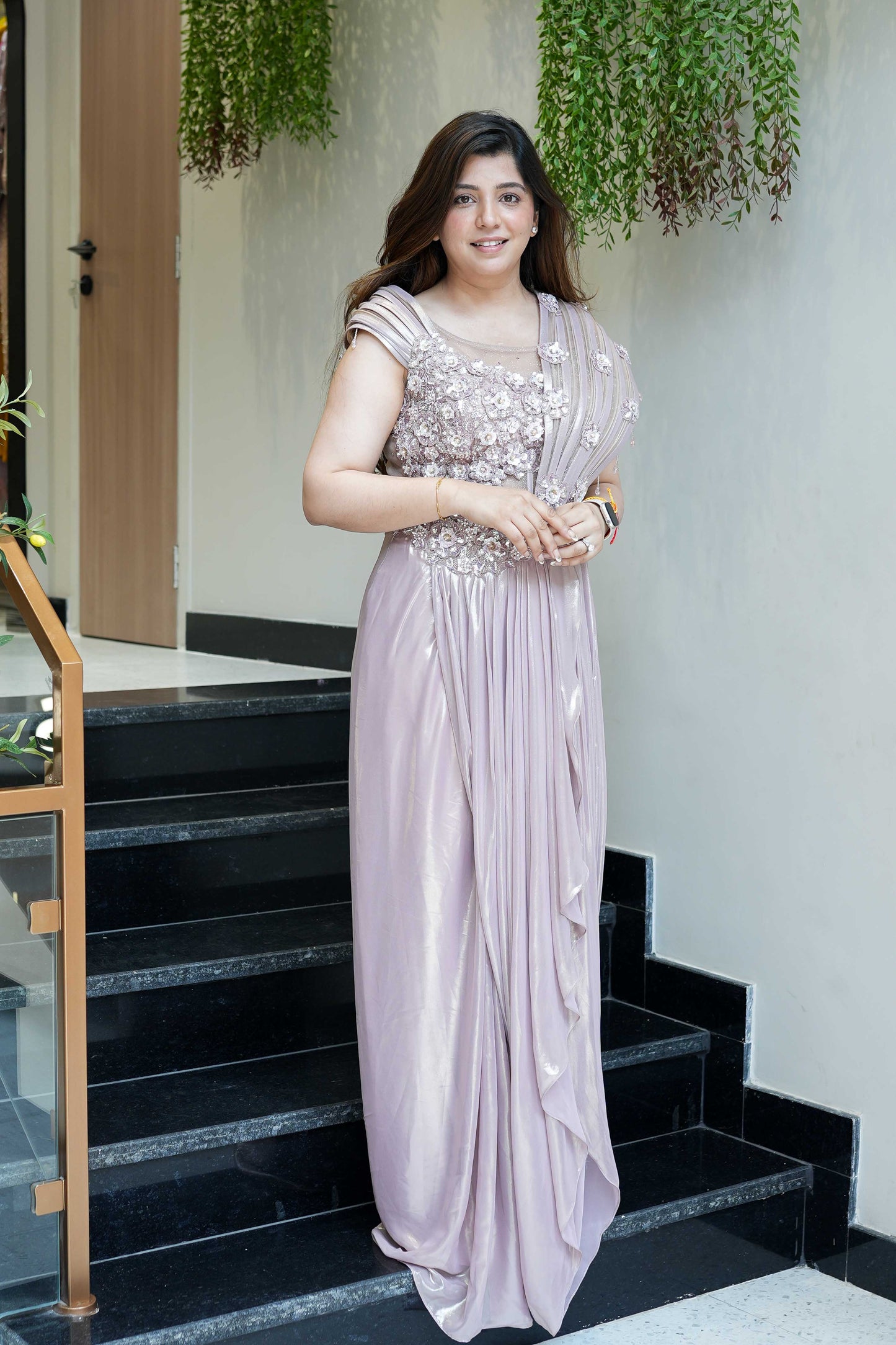 Saira Golden Floral Embroidered Gown