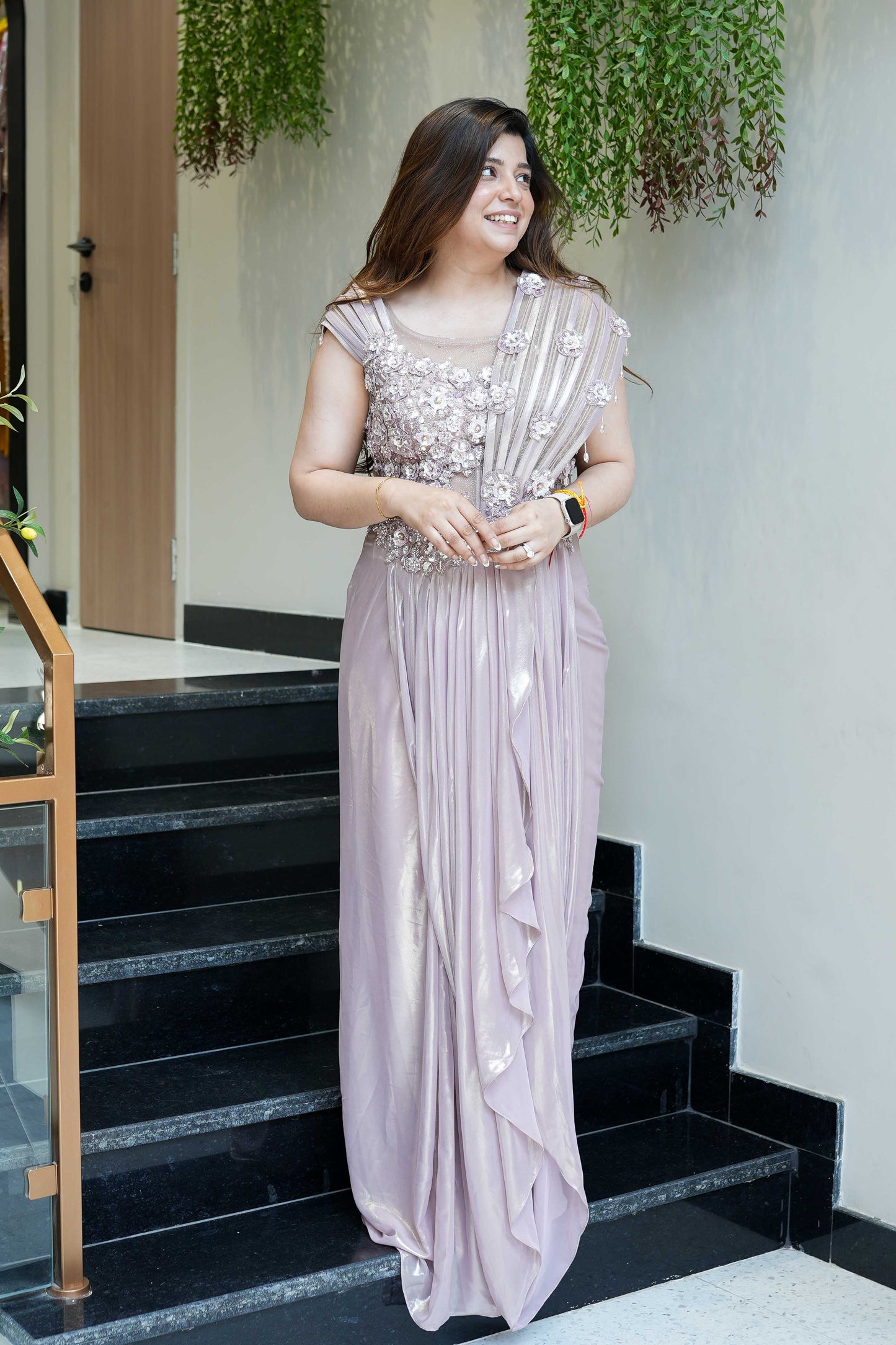 Saira Golden Floral Embroidered Gown