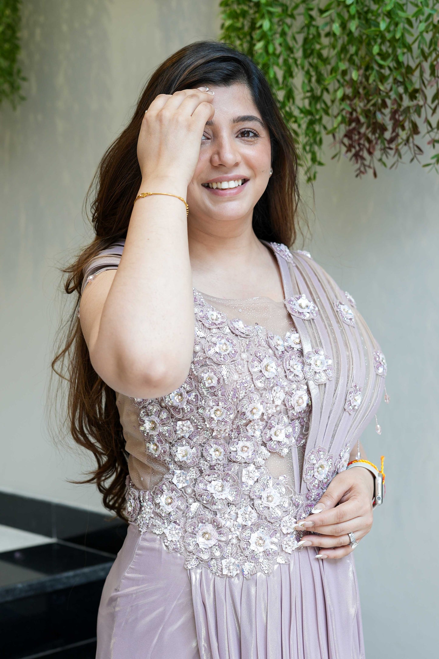 Saira Golden Floral Embroidered Gown