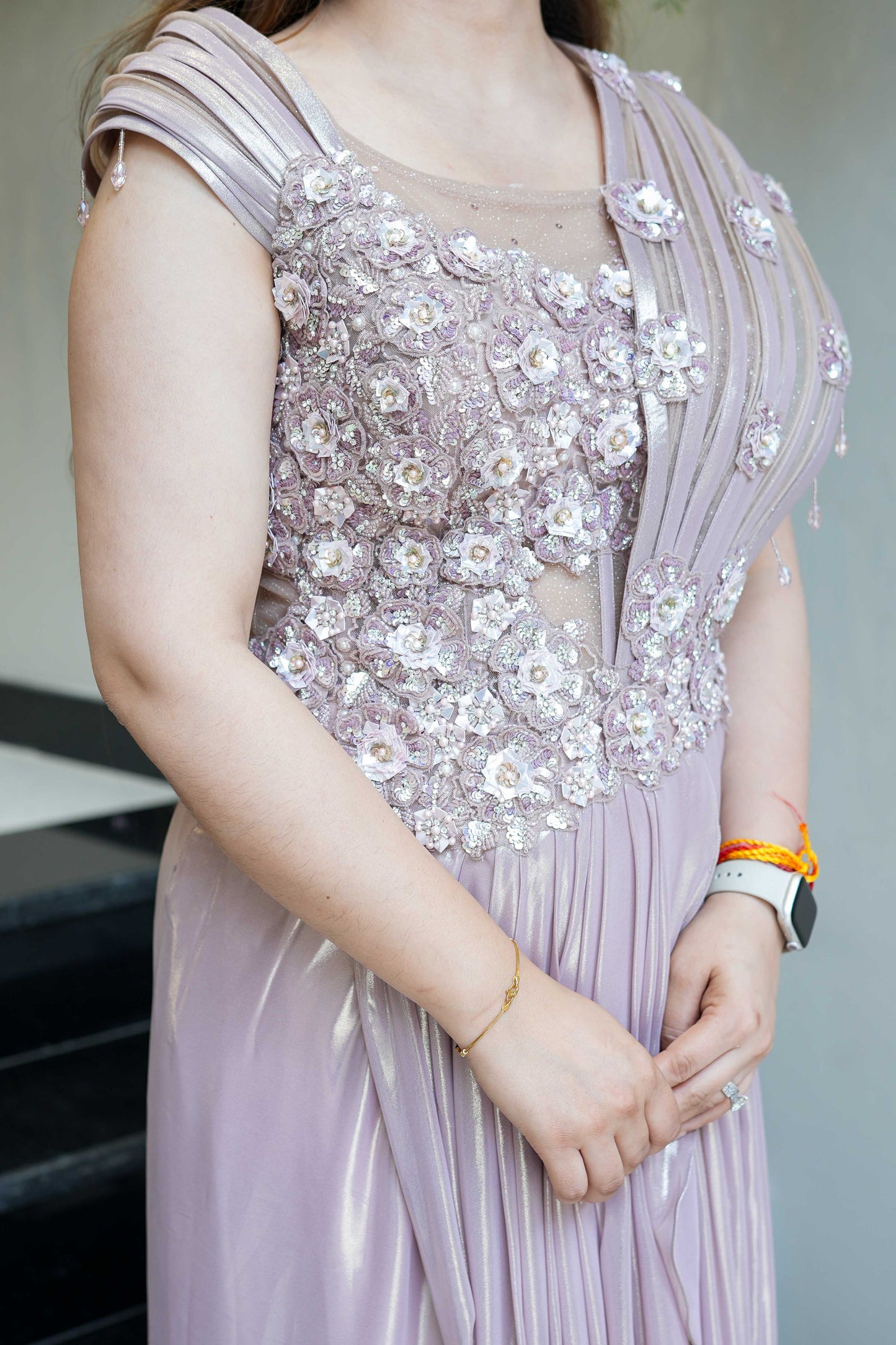 Saira Golden Floral Embroidered Gown