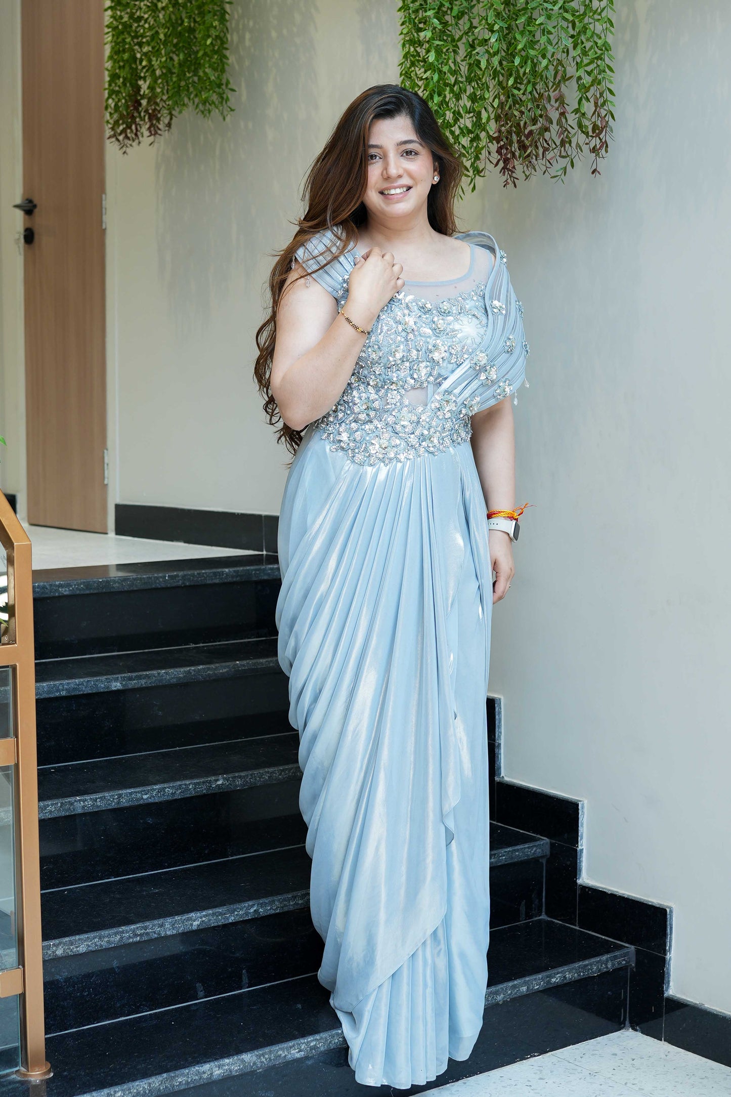 Saira Blue Floral Embroidered Gown